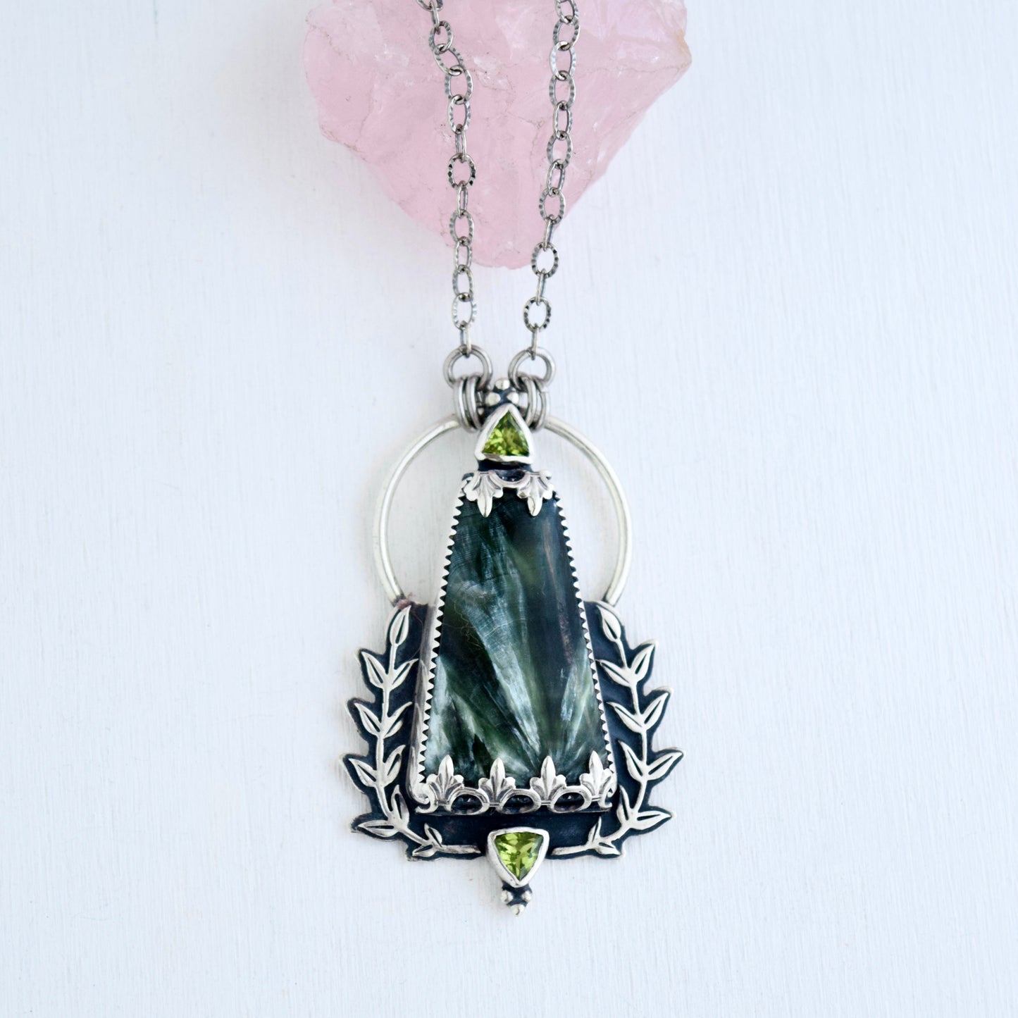 Vine Statement Pendant with Seraphinite and Peridot