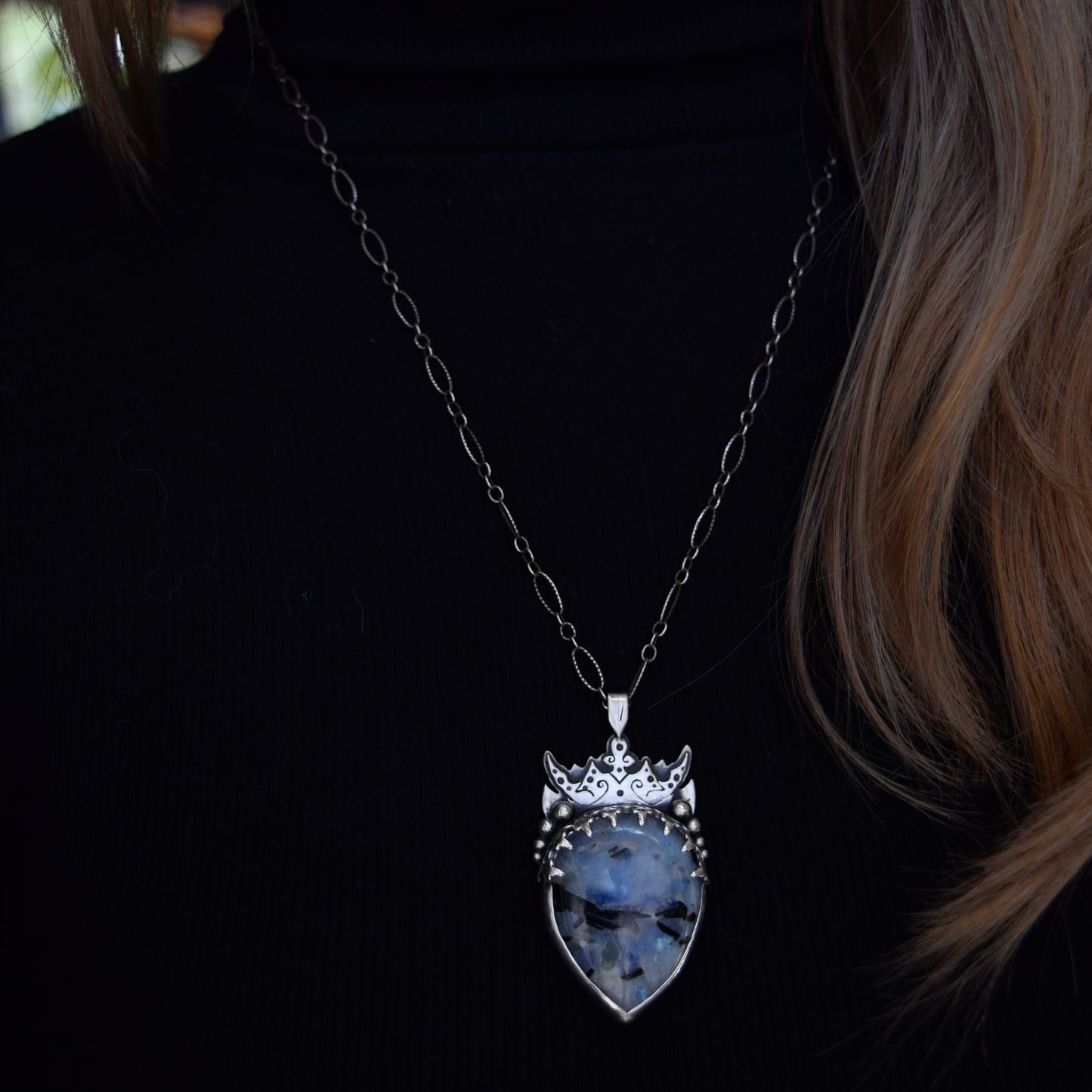 Alien Queen Necklace with Rainbow Moonstone