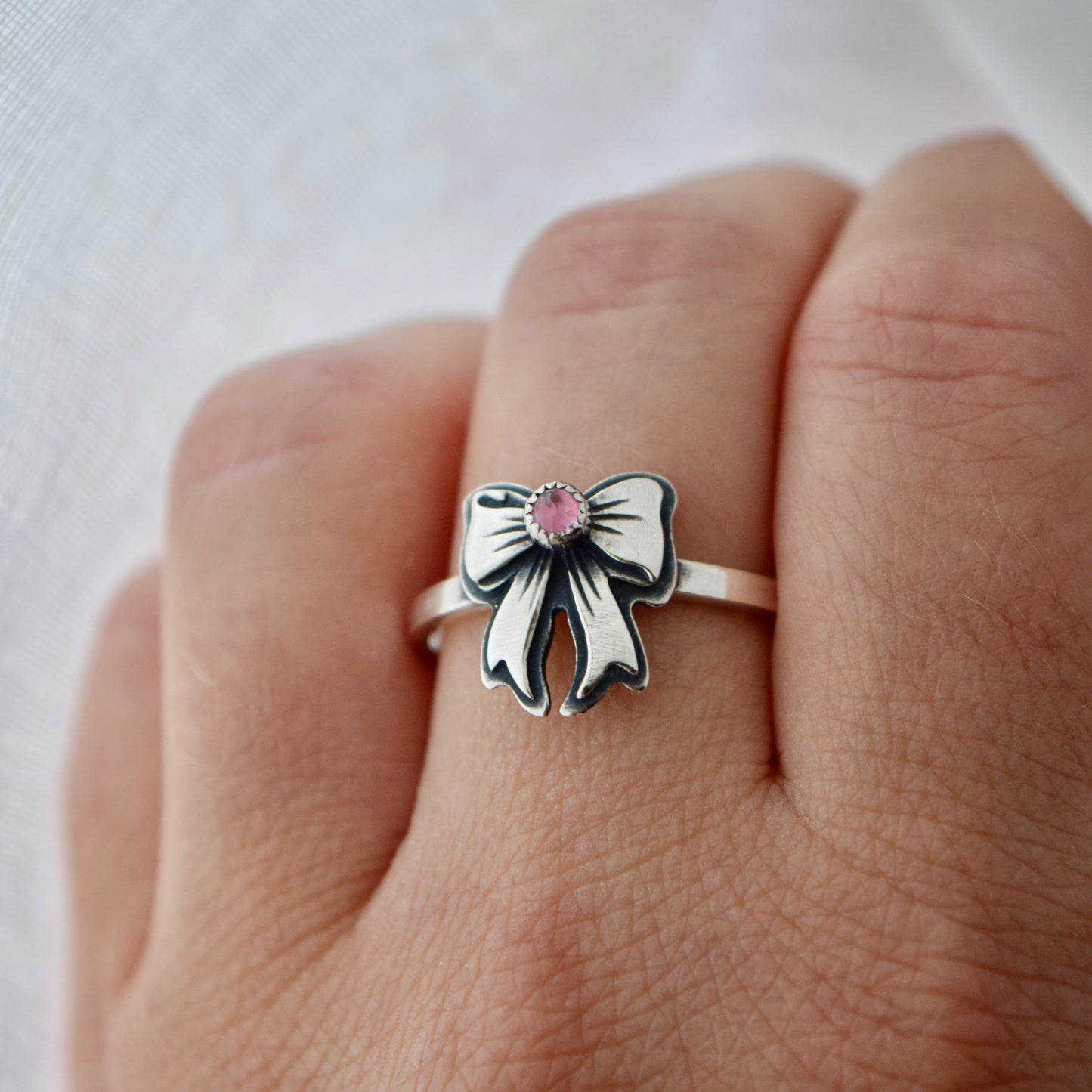 Pink Tourmaline Bow Ring size 10