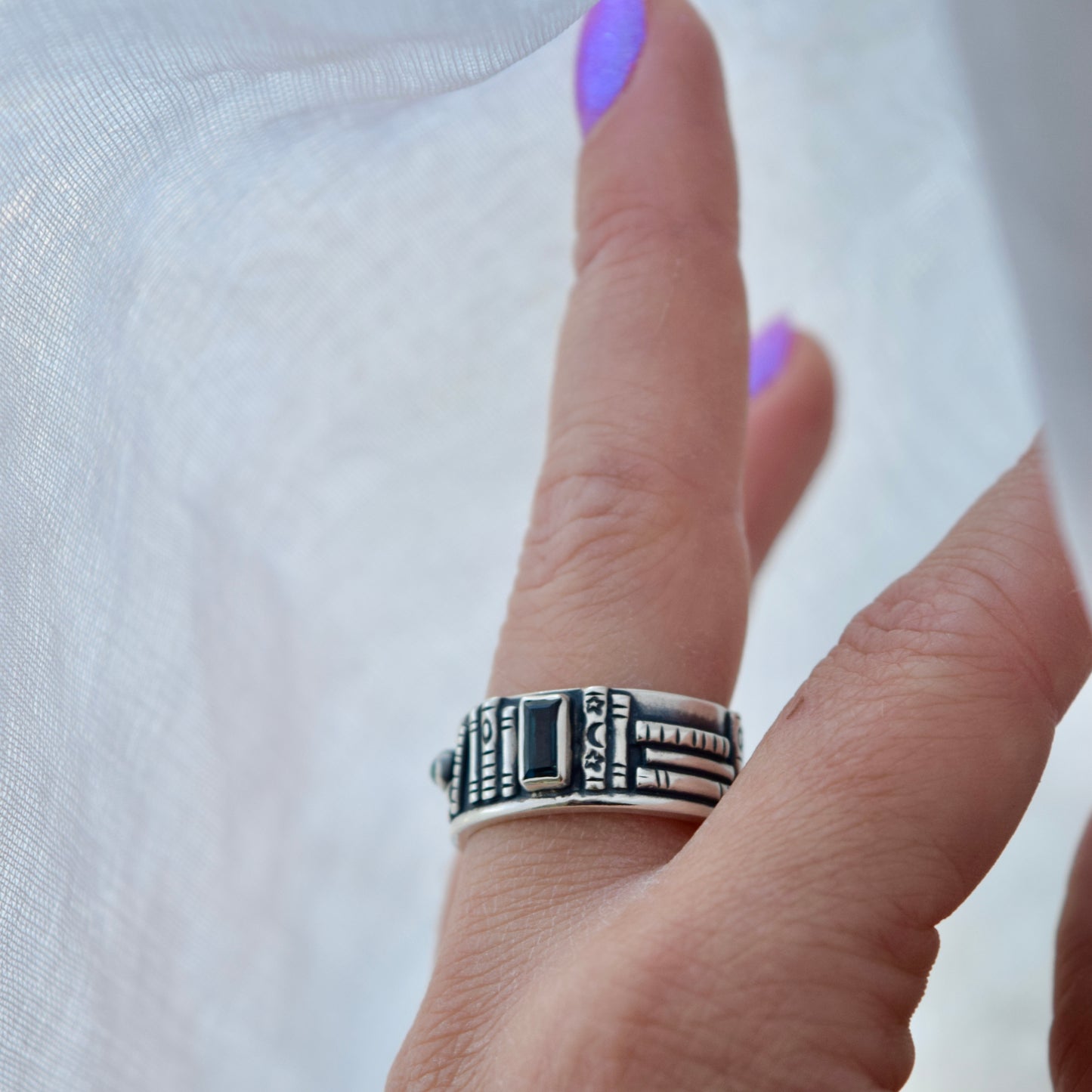Bookshelf Ring Band with Blue Topaz Size 9
