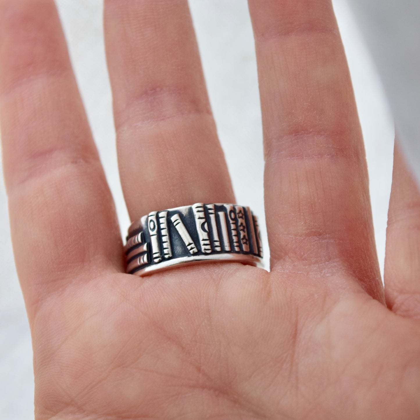 Bookshelf Ring Band with Blue Topaz Size 9