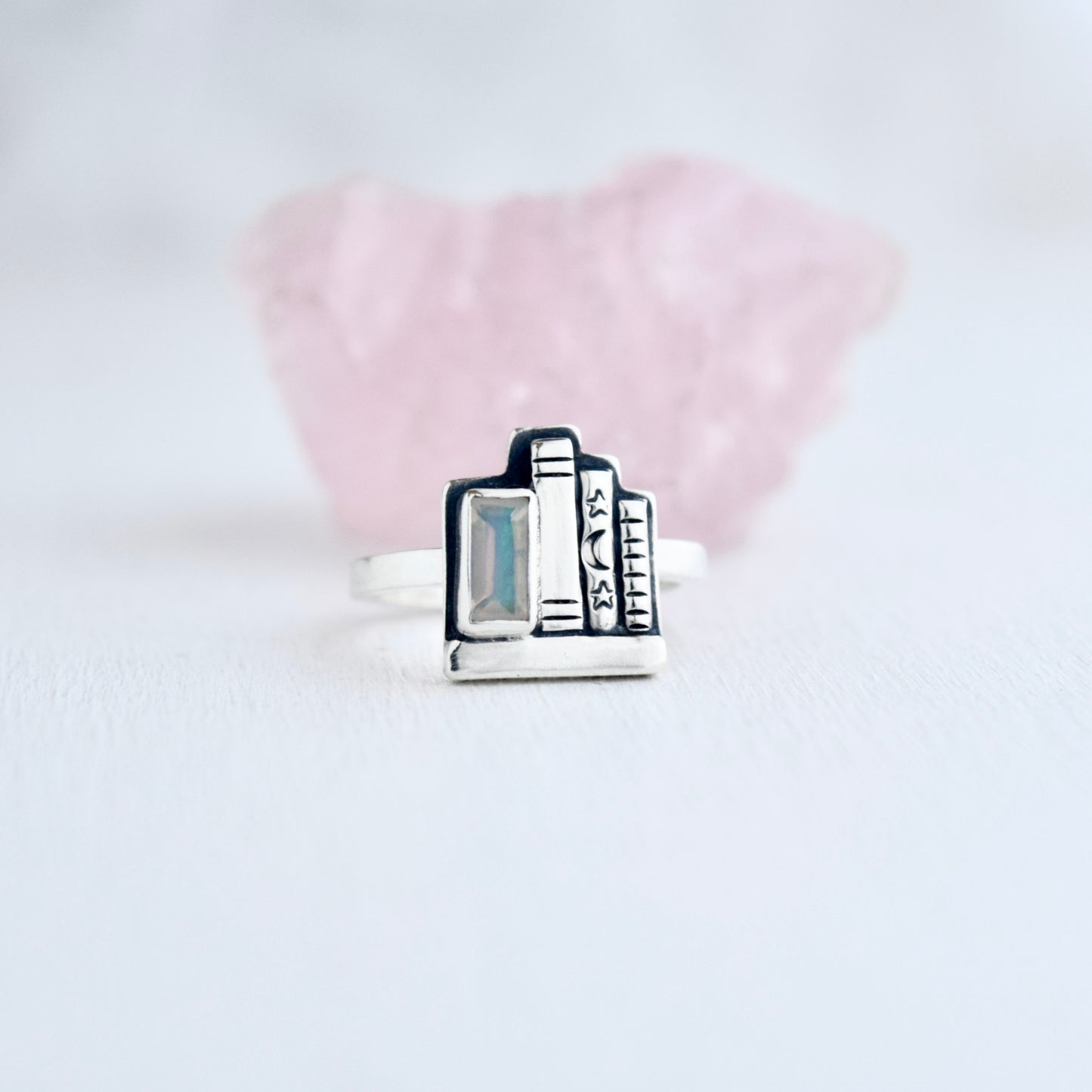 Mini Bookshelf Ring with Ethiopian Opal Size 4.5