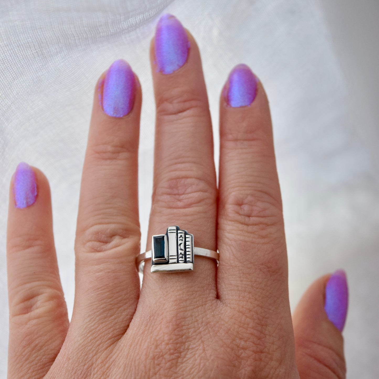 Mini Bookshelf Ring with Blue Topaz Size 10