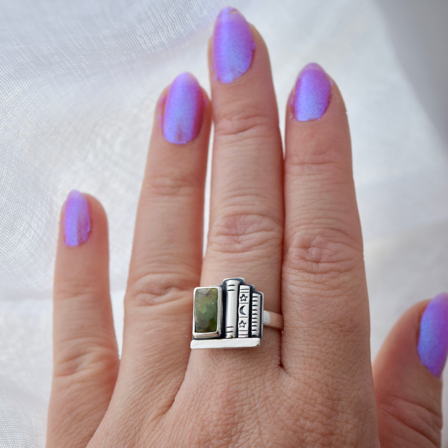 Bookshelf Ring with Tibetan Turquoise Size 6.5