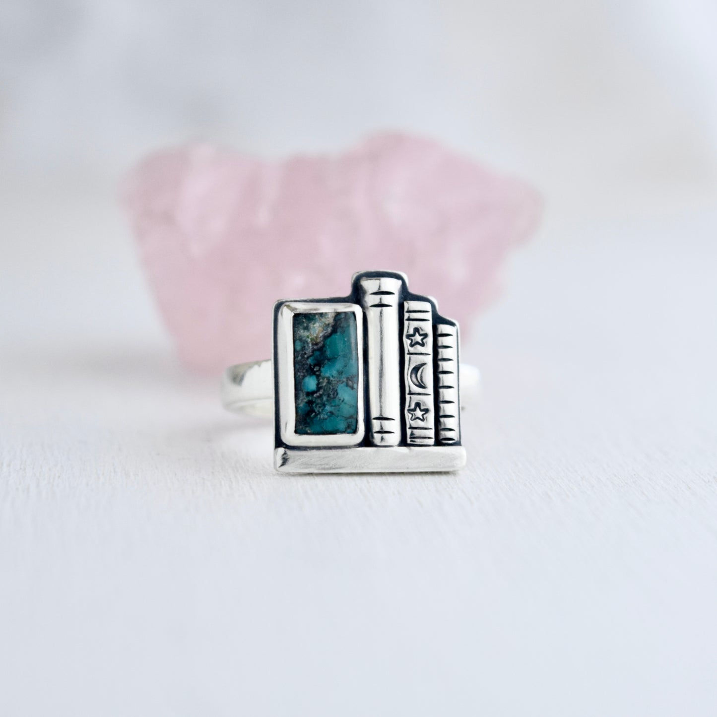 Bookshelf Ring with Tibetan Turquoise Size 7.5