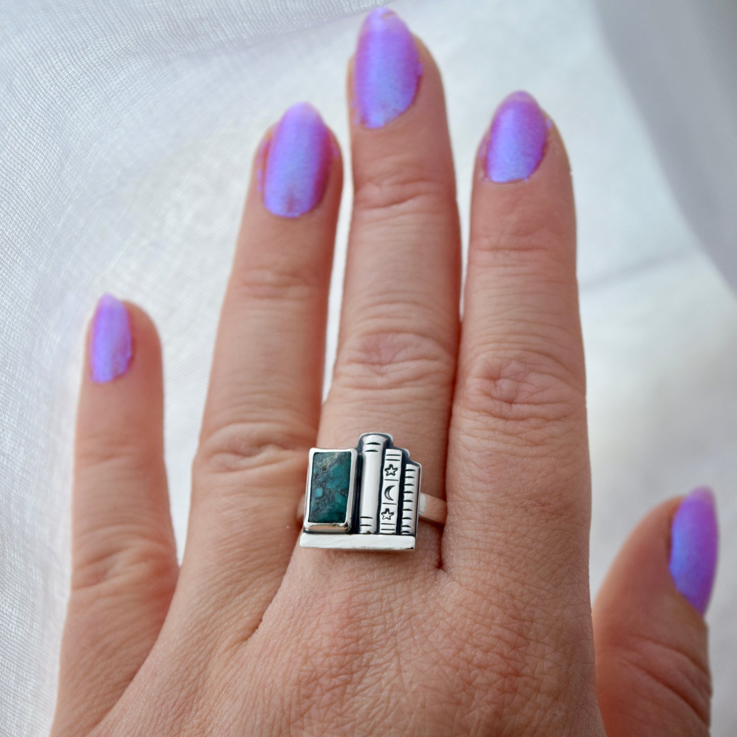 Bookshelf Ring with Tibetan Turquoise Size 7.5