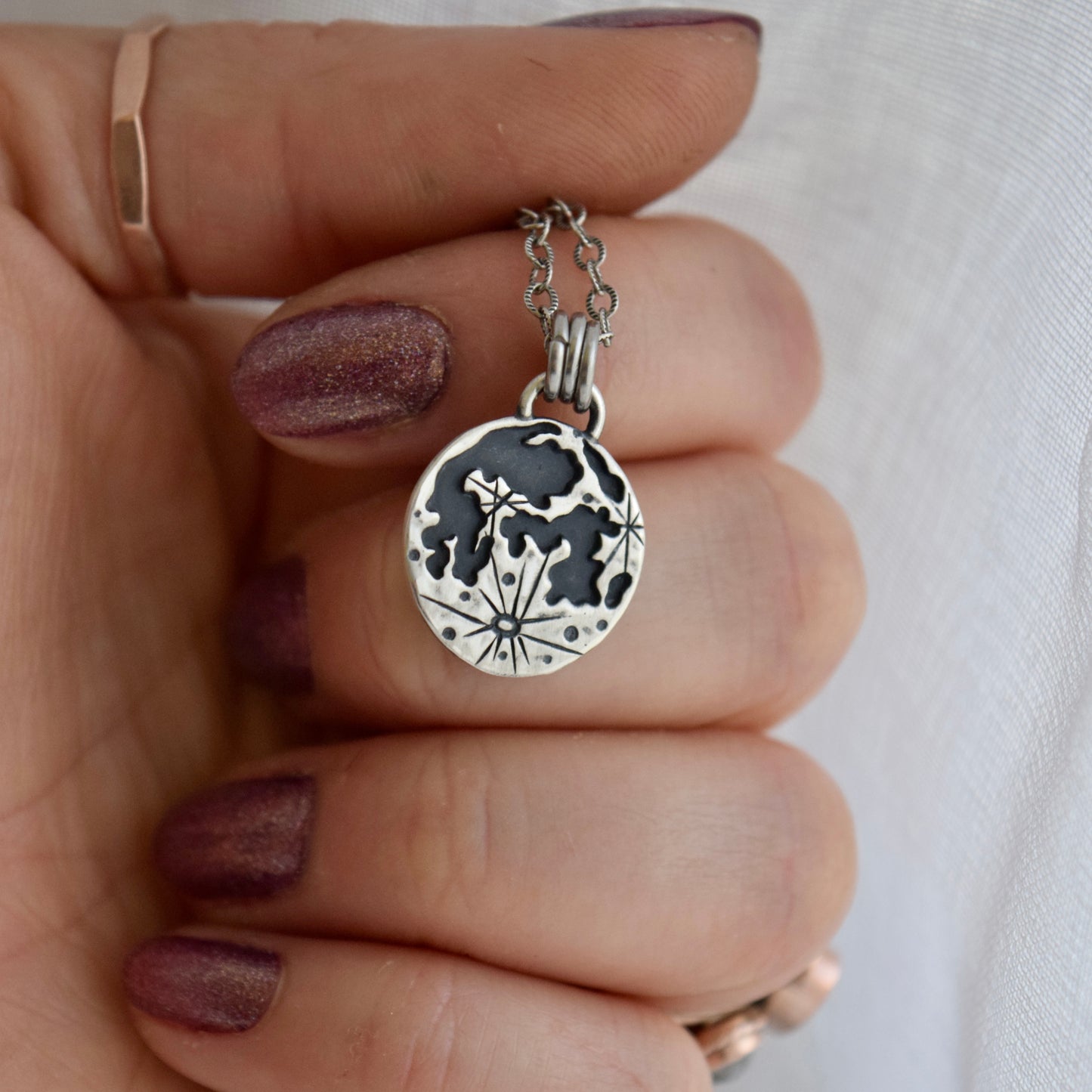 Double Sided Vine Lunar Phase Pendant with Green Kyanite