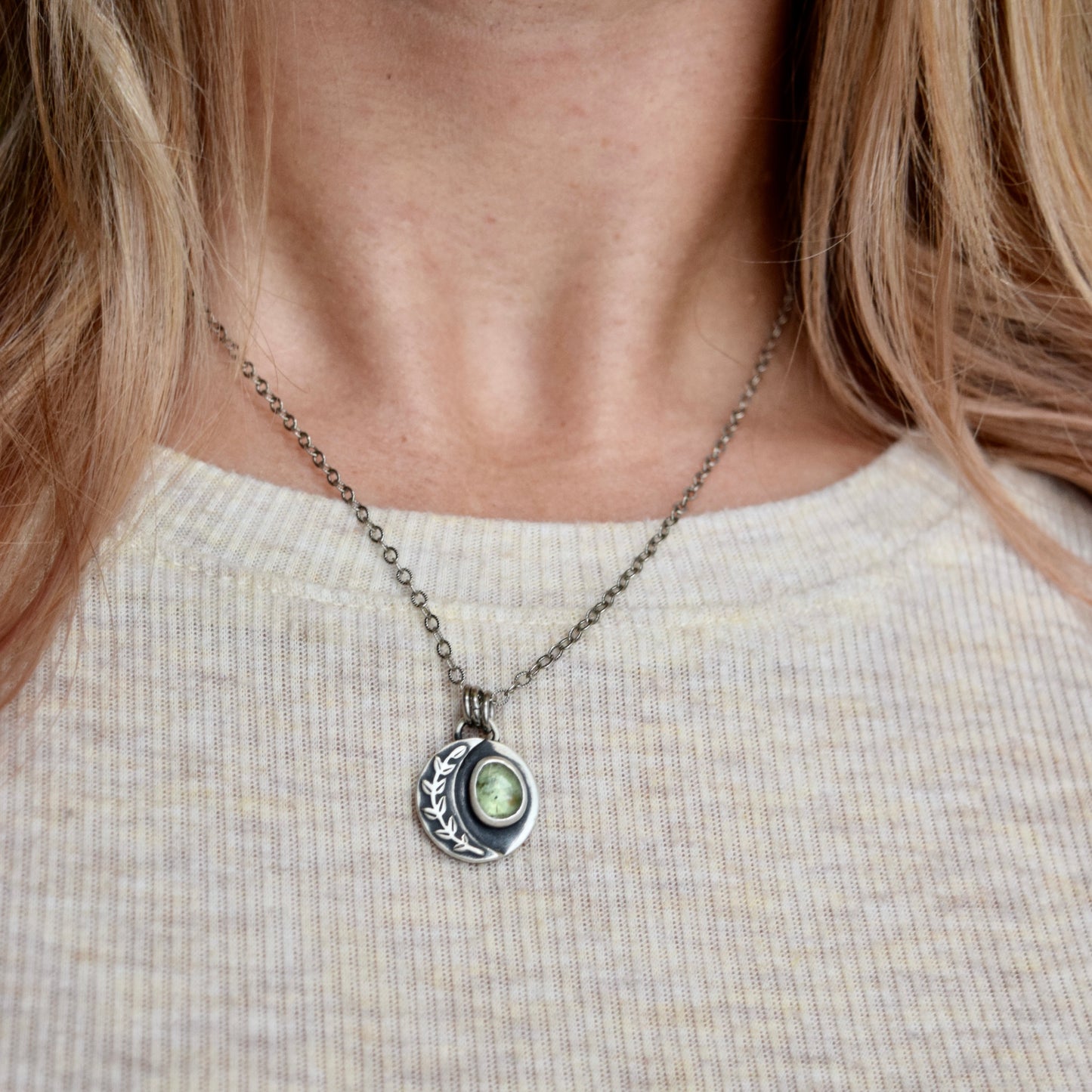 Double Sided Vine Lunar Phase Pendant with Green Kyanite