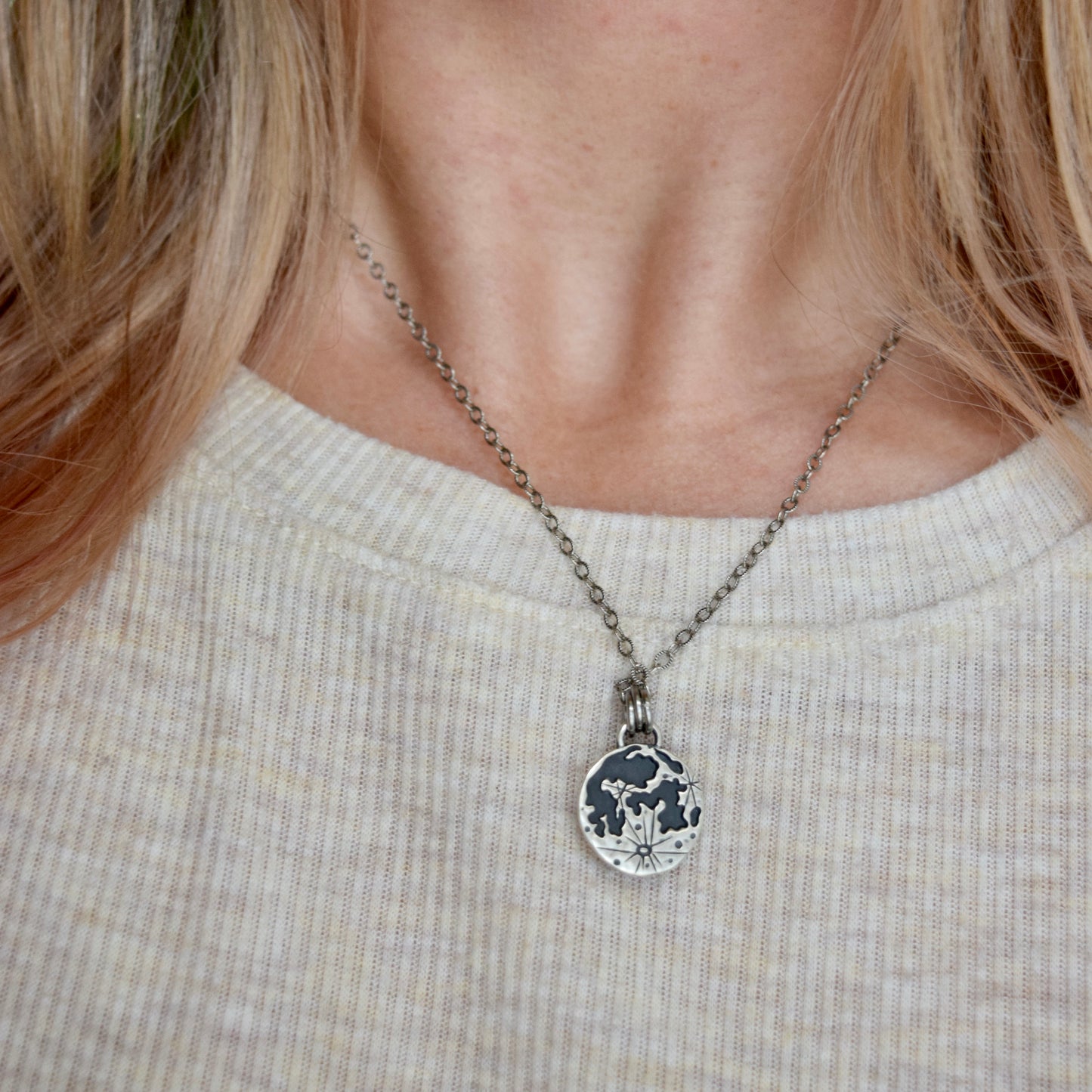 Double Sided Vine Lunar Phase Pendant with Green Kyanite