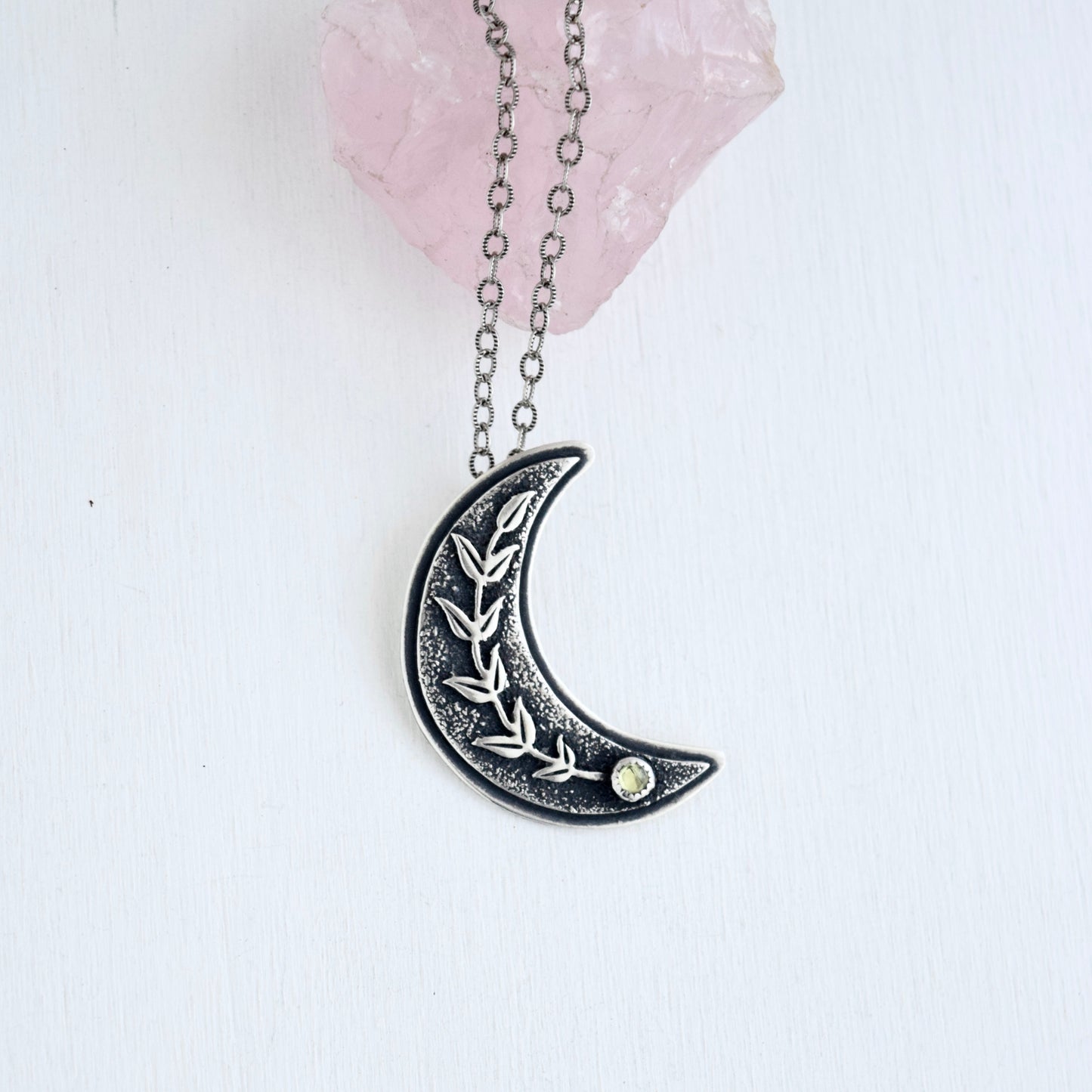 Vine Moon Necklace with Rose Cut Peridot