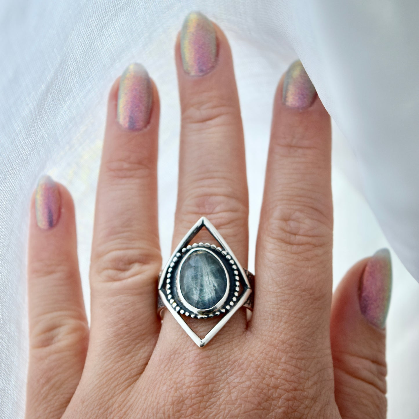 Eye of the Storm Ring with Kintsugi Repaired Duo Chromatic Tanzanite Size 10.5
