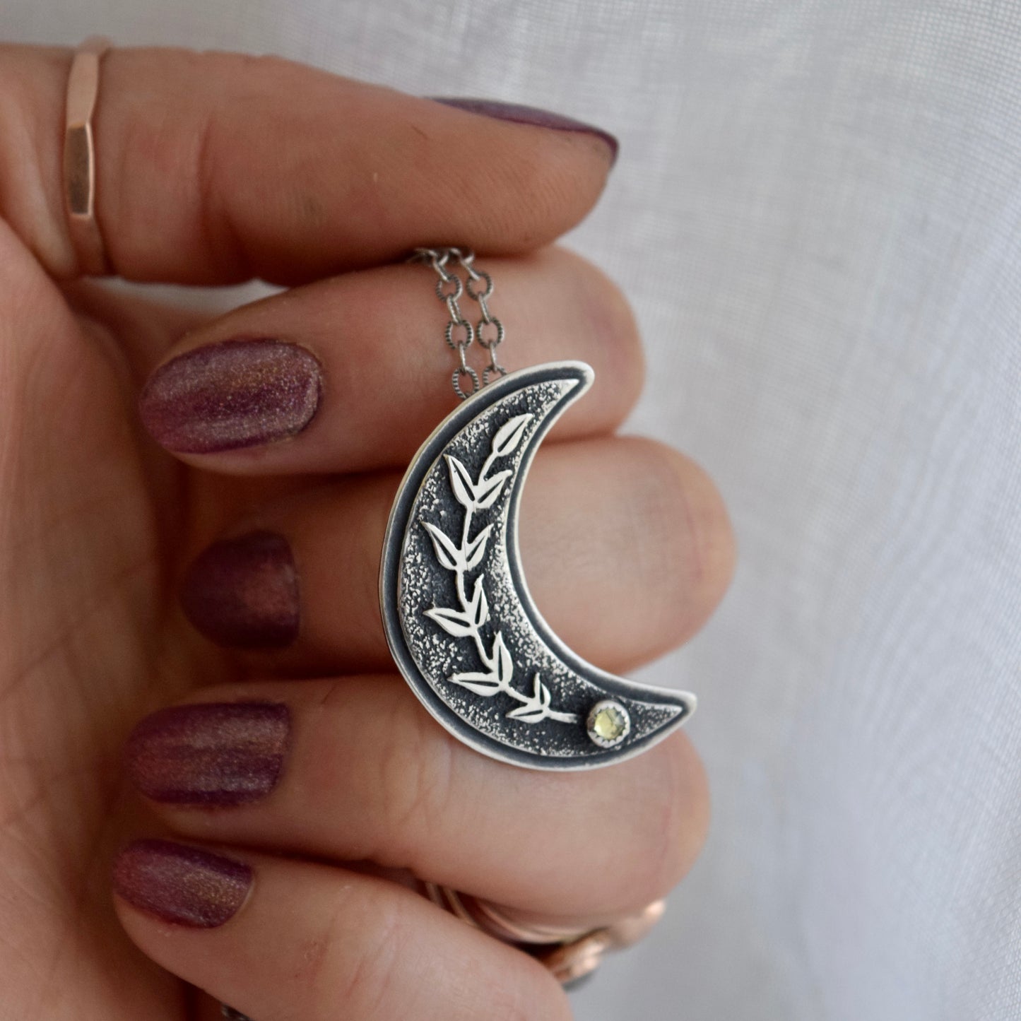 Vine Moon Necklace with Rose Cut Peridot