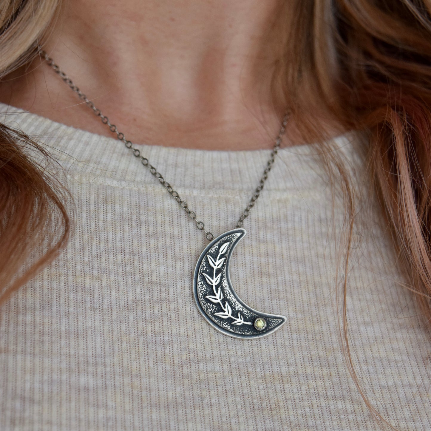 Vine Moon Necklace with Rose Cut Peridot