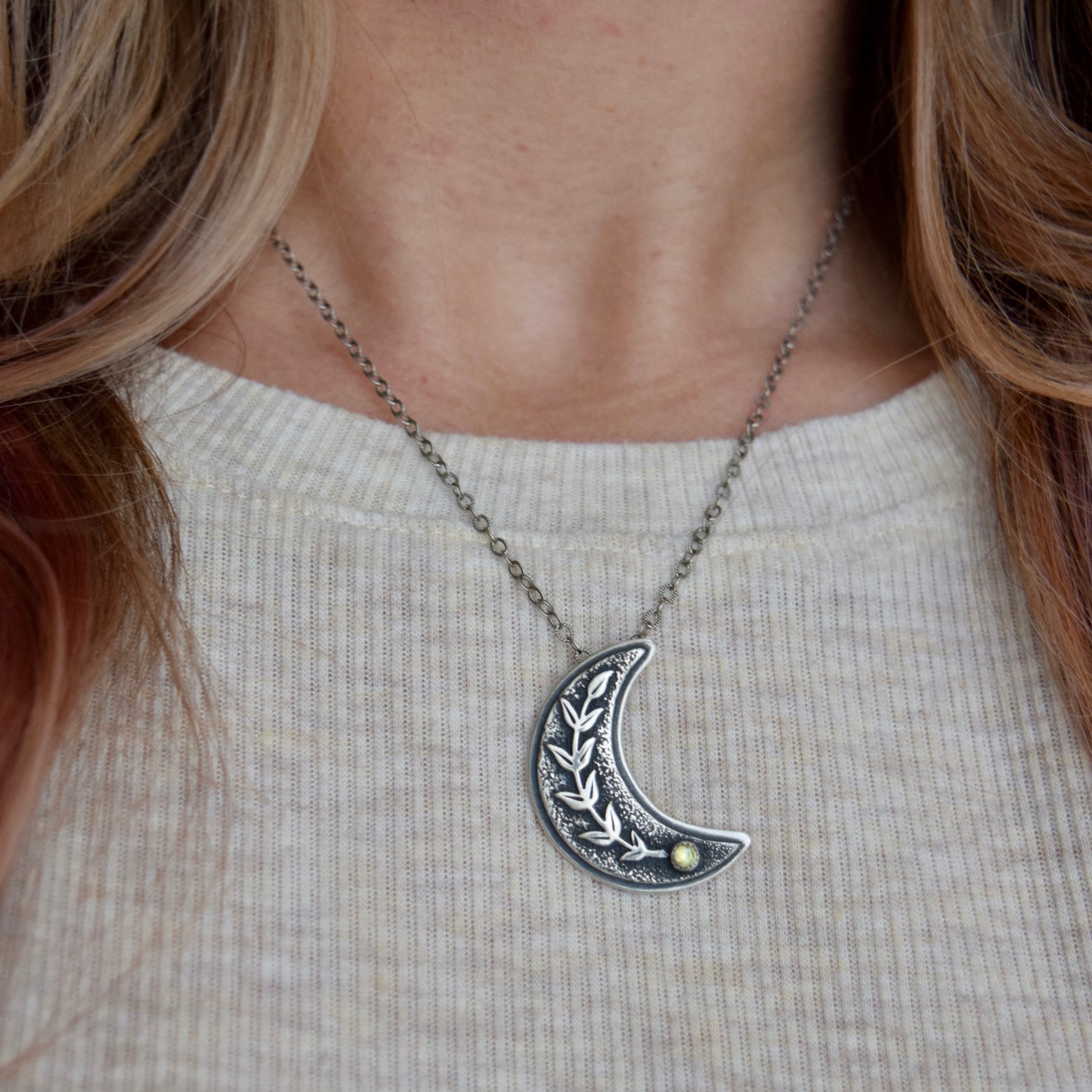 Vine Moon Necklace with Rose Cut Peridot