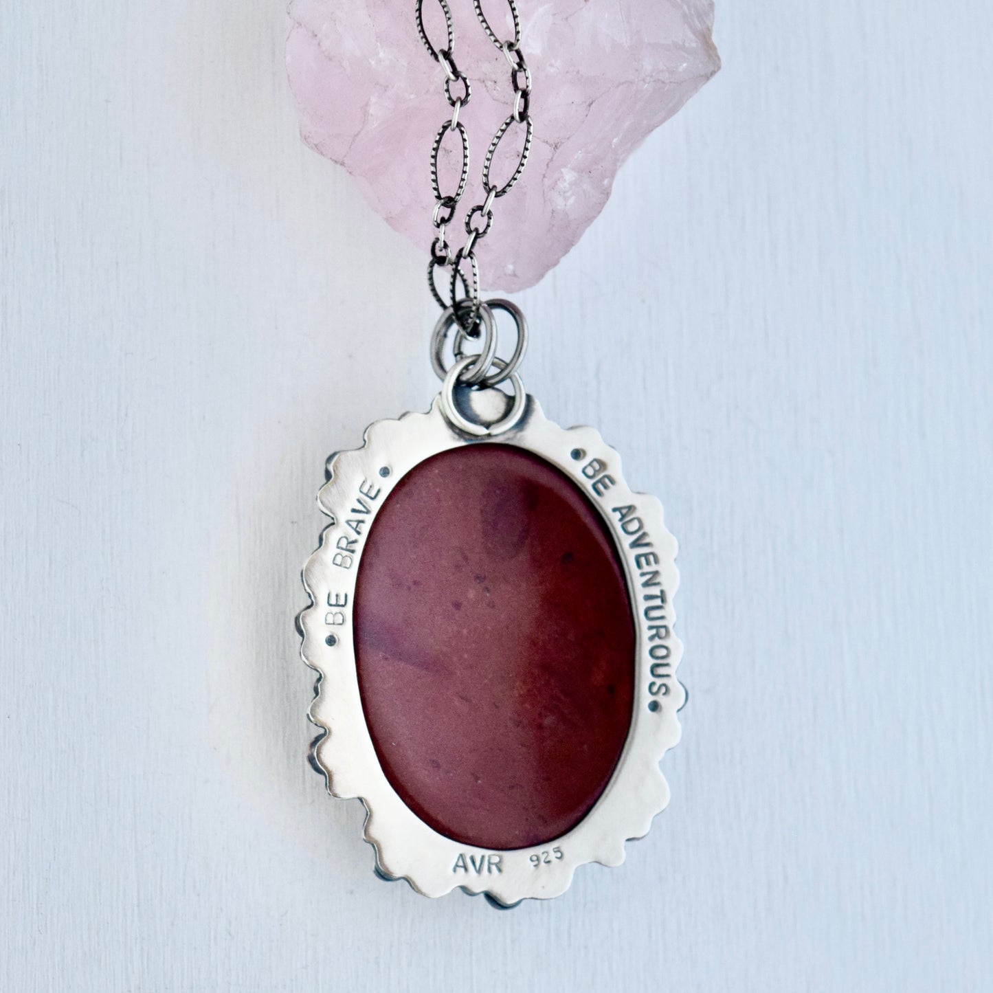 The Lion House Worry Stone Pendant with Red Jasper, Garnet, and Yellow Gold Fill