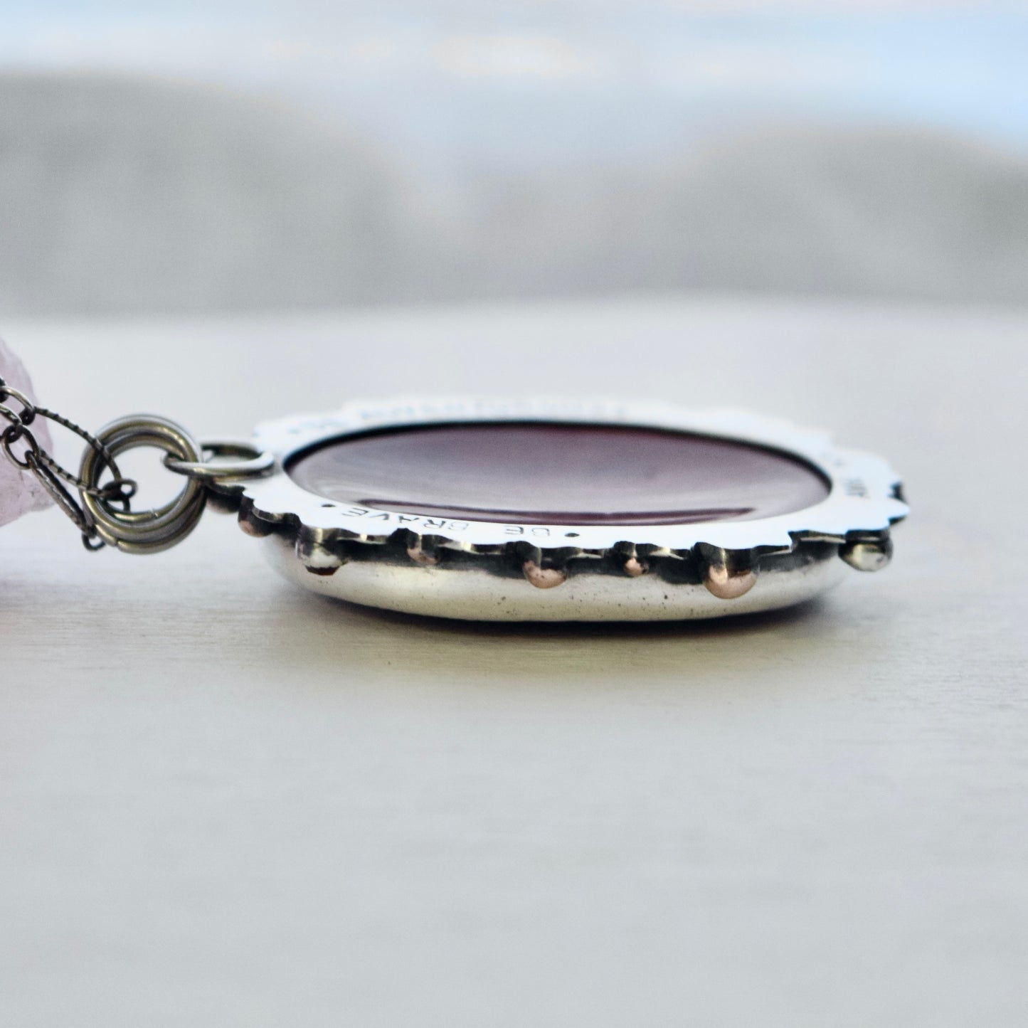 The Lion House Worry Stone Pendant with Red Jasper, Garnet, and Yellow Gold Fill
