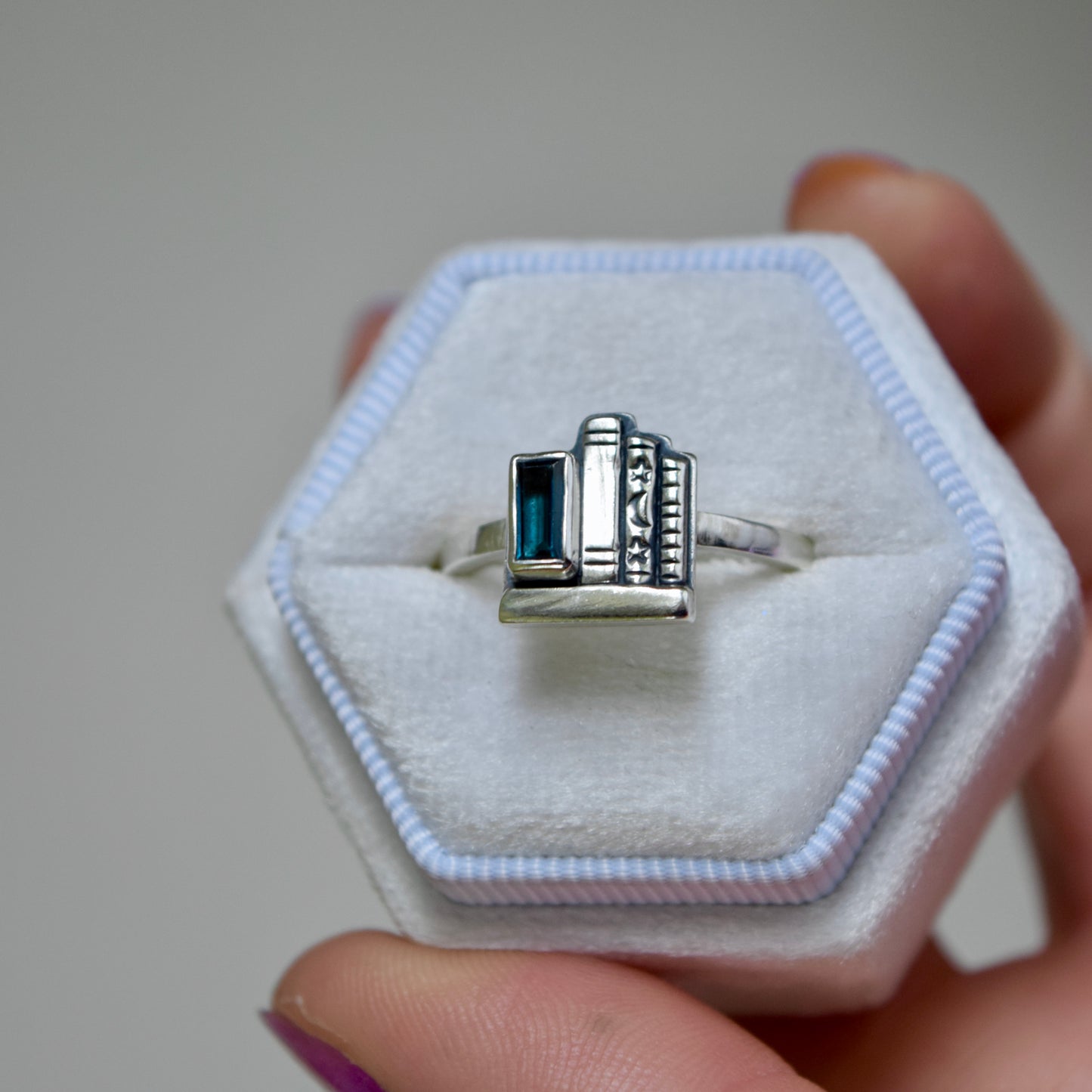 Mini Bookshelf Ring with Blue Topaz Size 10