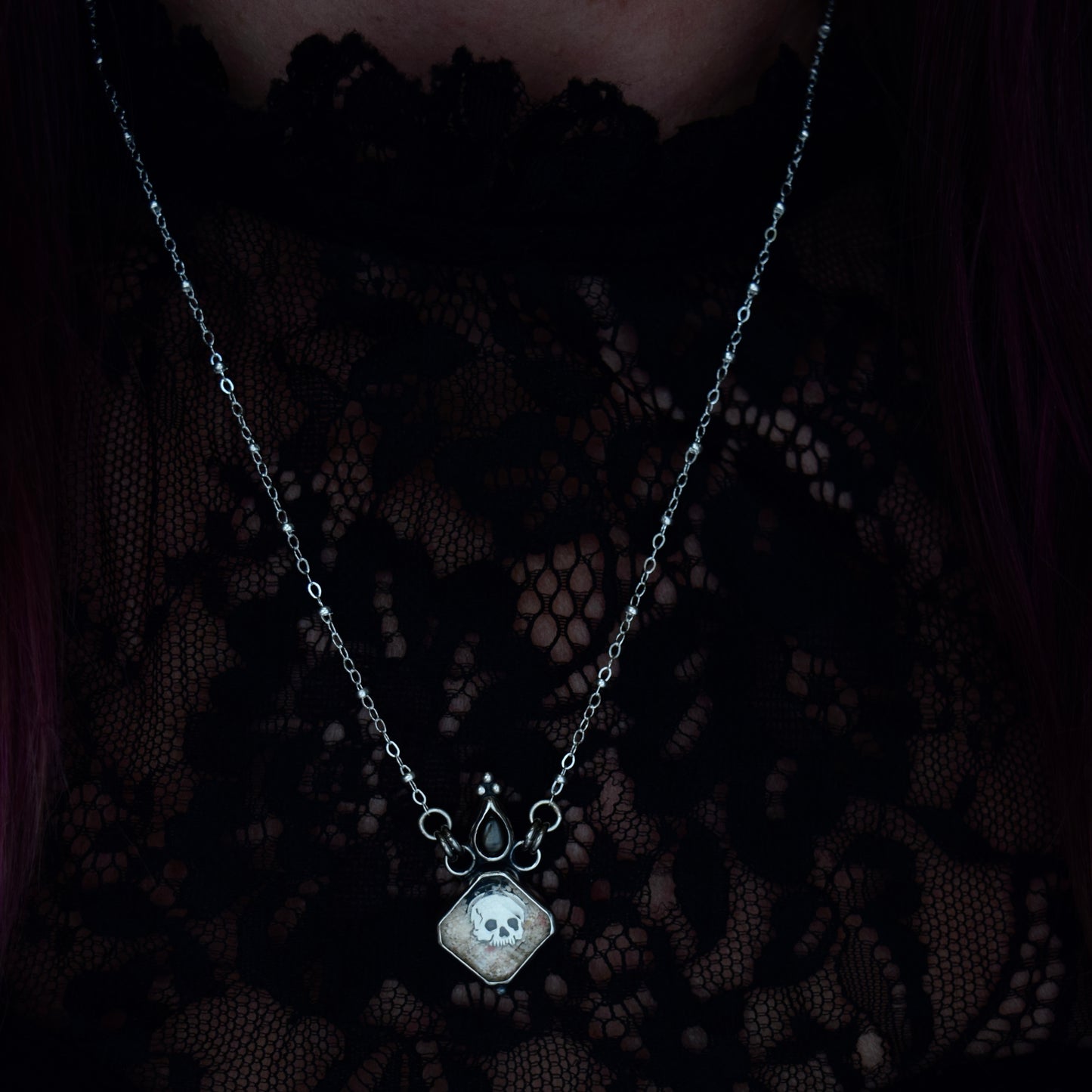 Message in a Bottle Necklace with Black Star Sapphire, Clear Quartz, and Horseshoe Bay Bermuda Sand
