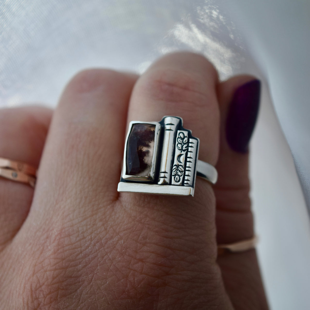 Bookshelf Ring with Lodolite set over Rose Gold Fill Size 7