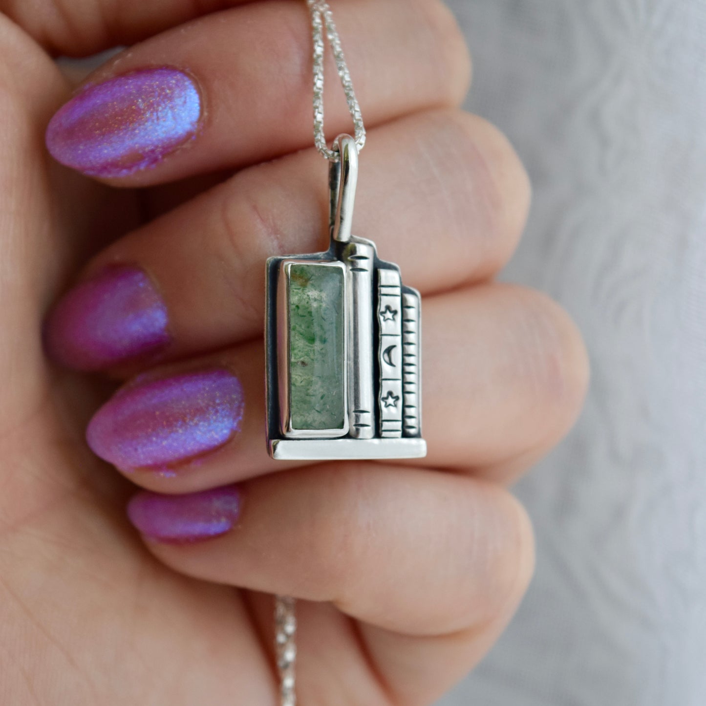 Bookshelf Necklace with Green Aventurine