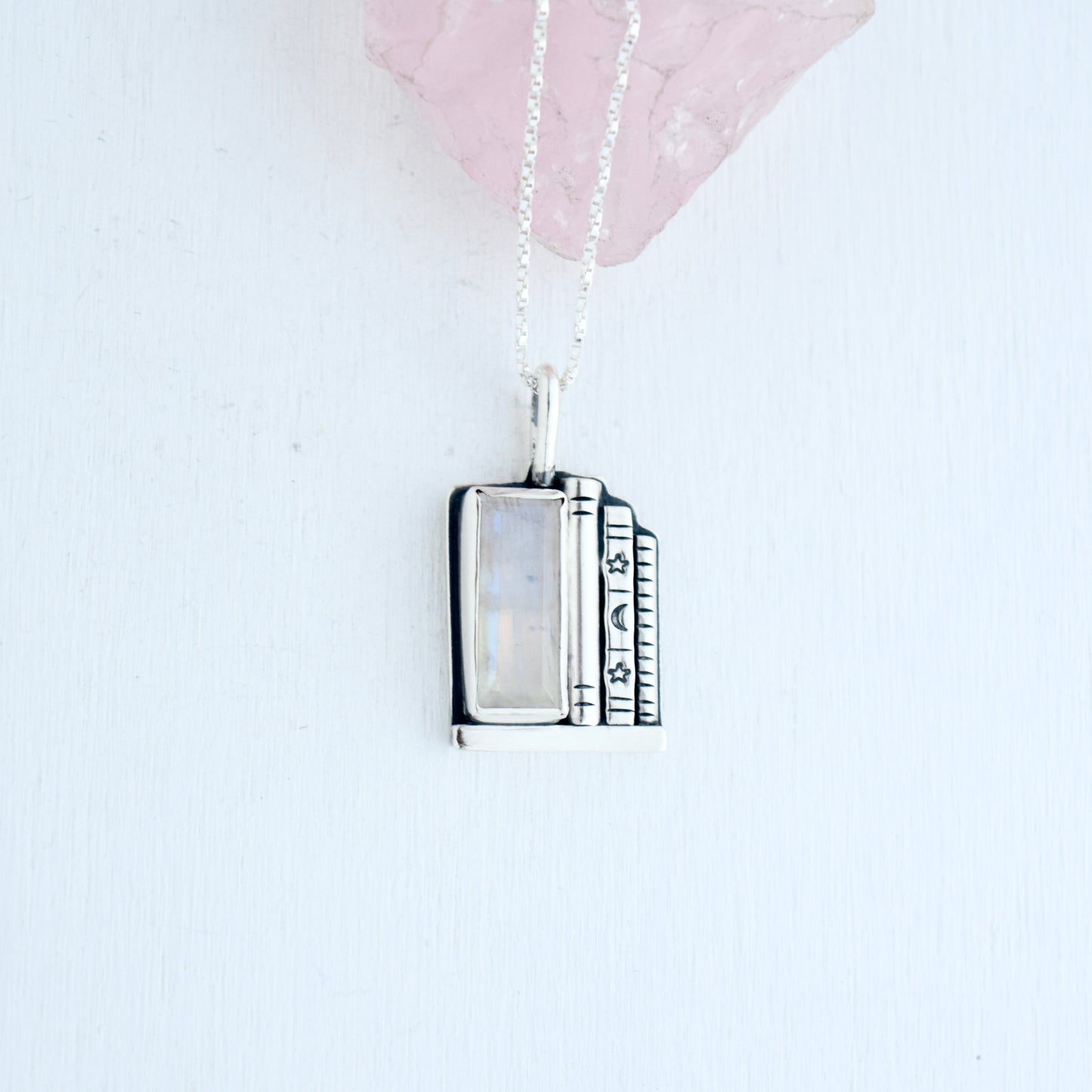 Bookshelf Necklace with Rainbow Moonstone