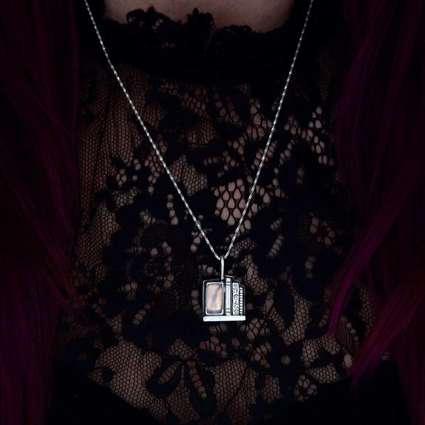 Bookshelf Necklace with Lavender Quartz