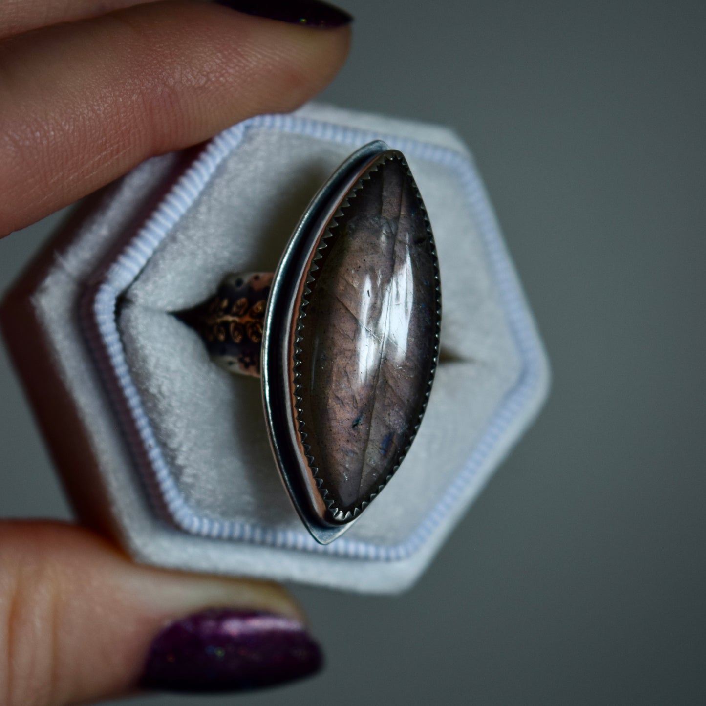 Midnight Lavender Purple Labradorite and Rose Gold Fill Ring Size 7