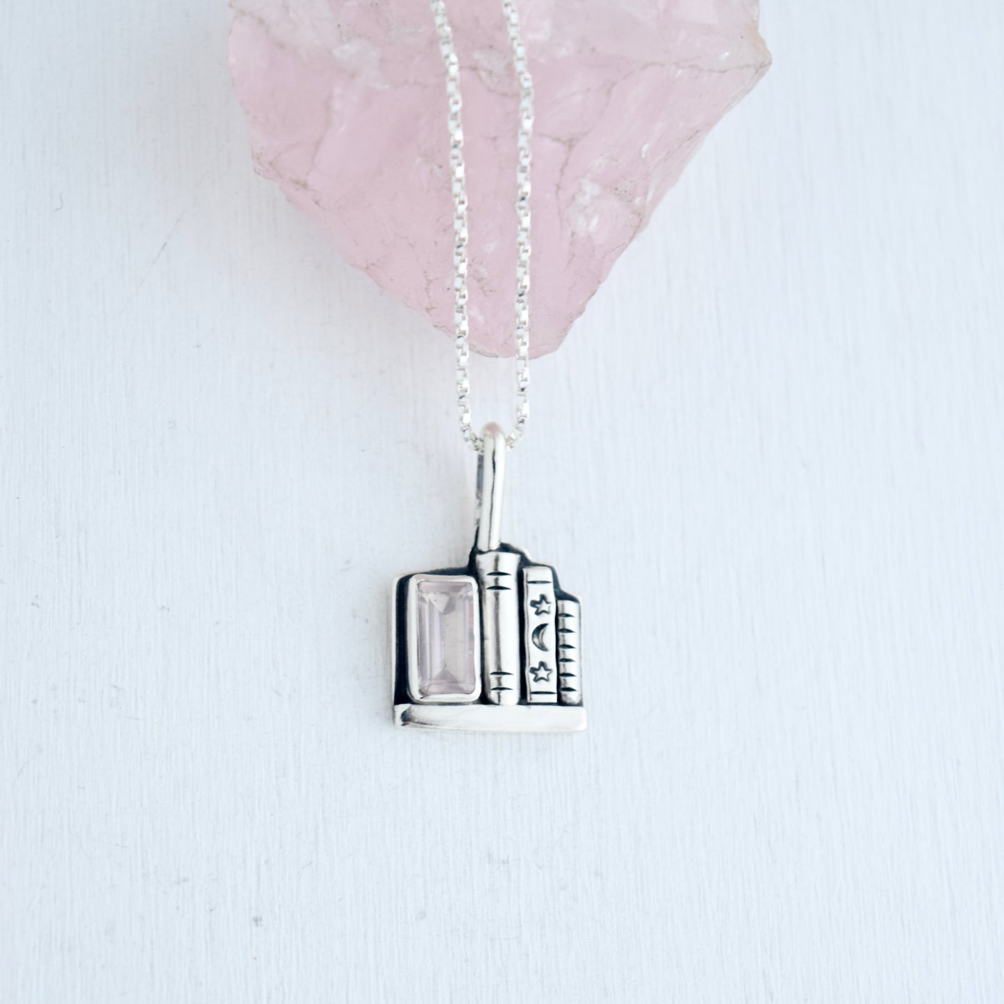 Bookshelf Necklace with Rose Quartz