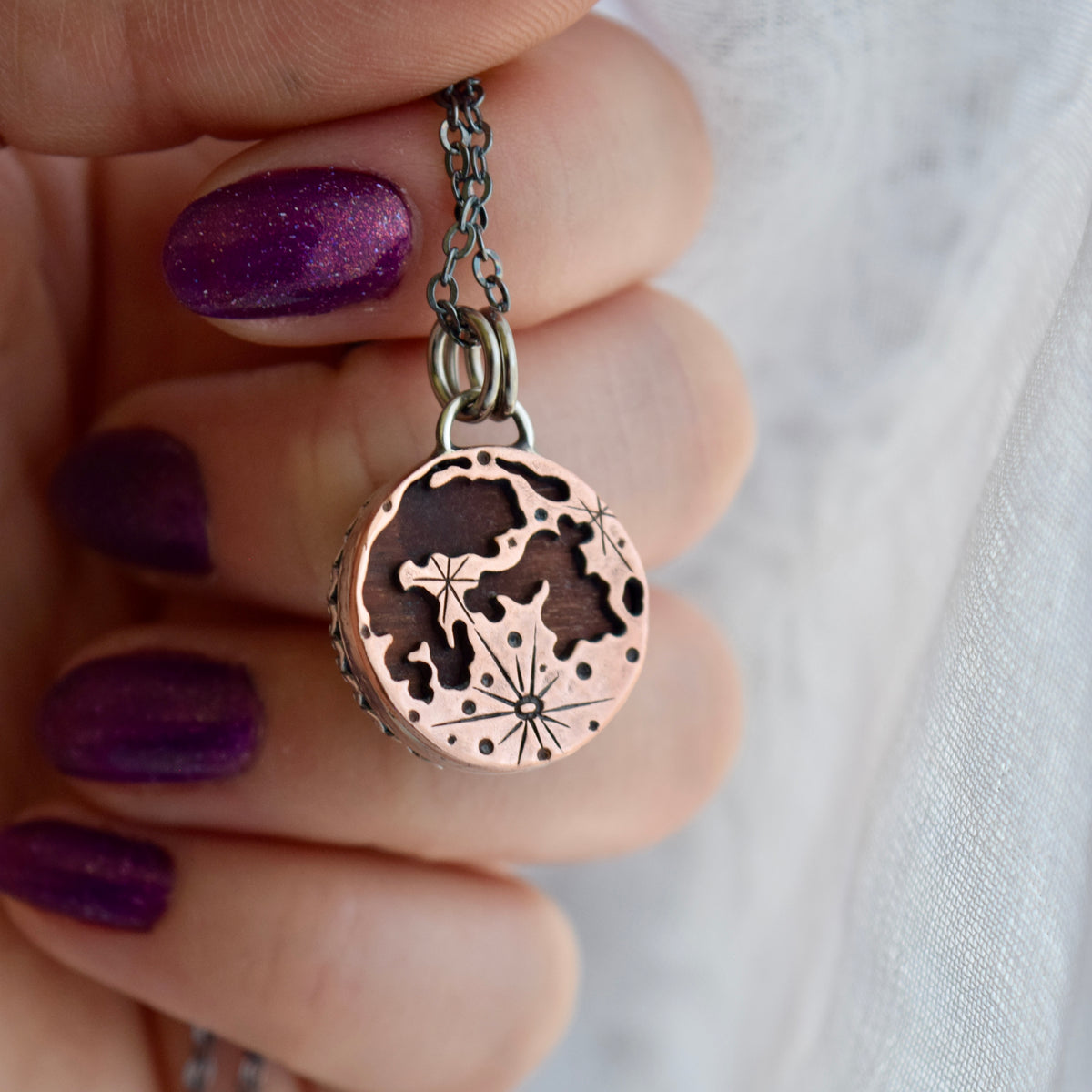 Double Sided Copper Full Moon and Tigers Eye Necklace