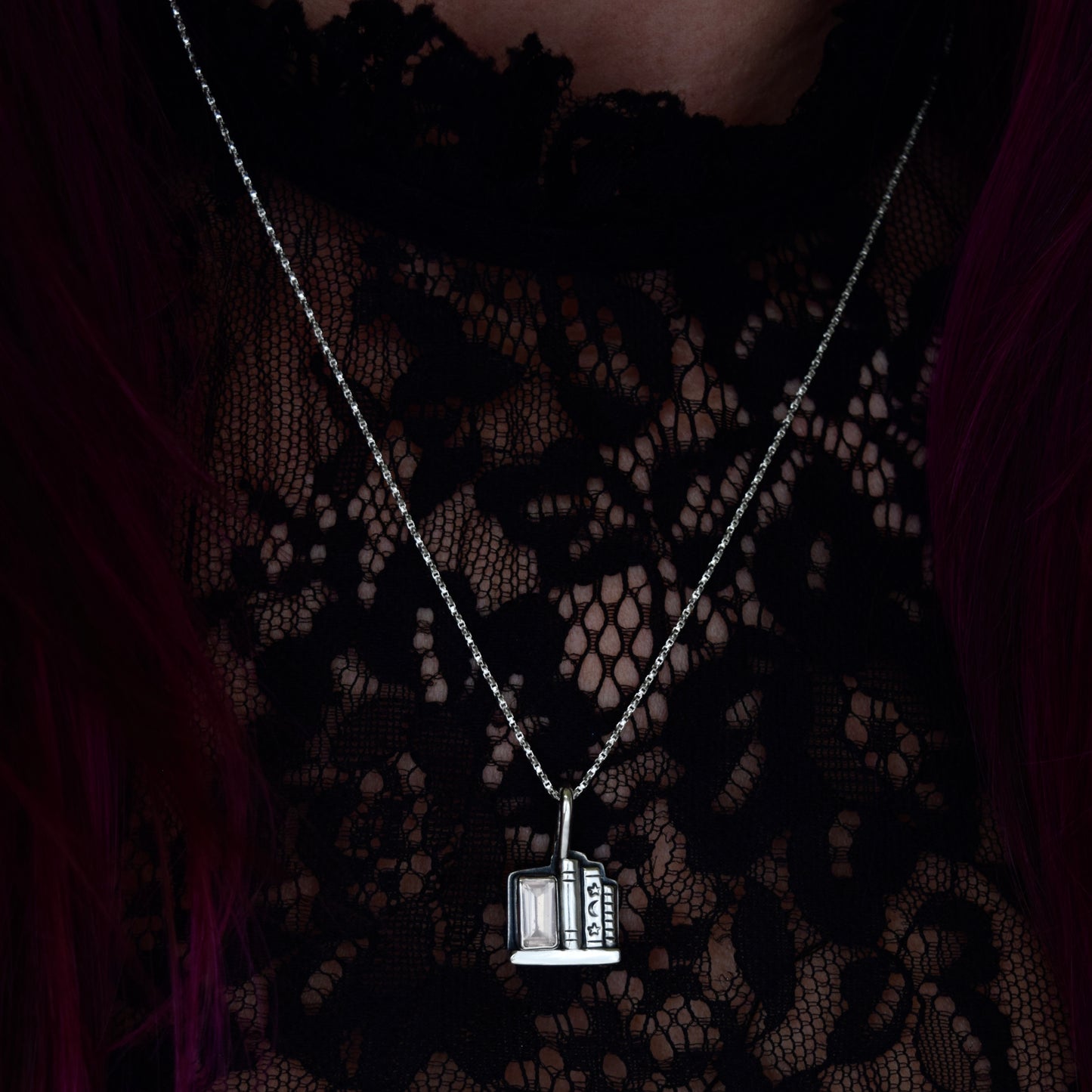 Bookshelf Necklace with Rose Quartz