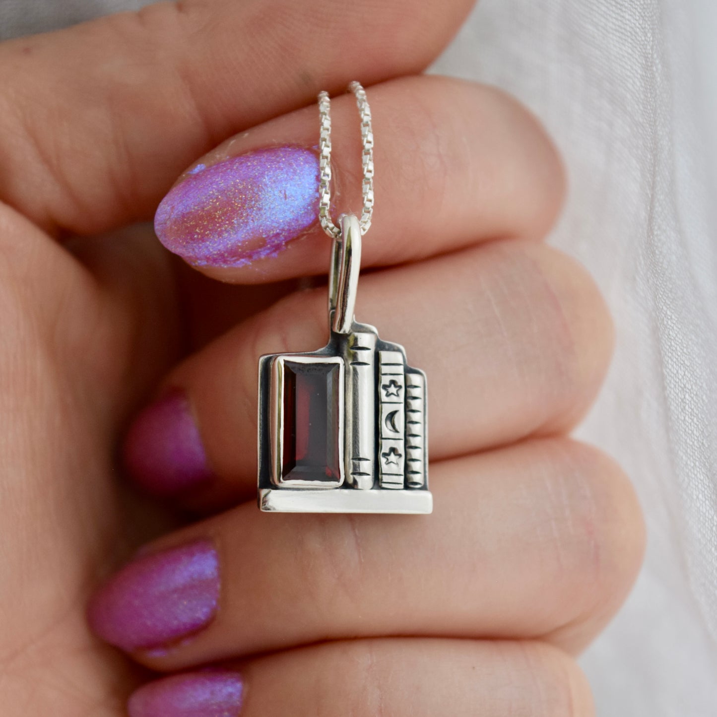 Bookshelf Necklace with Garnet