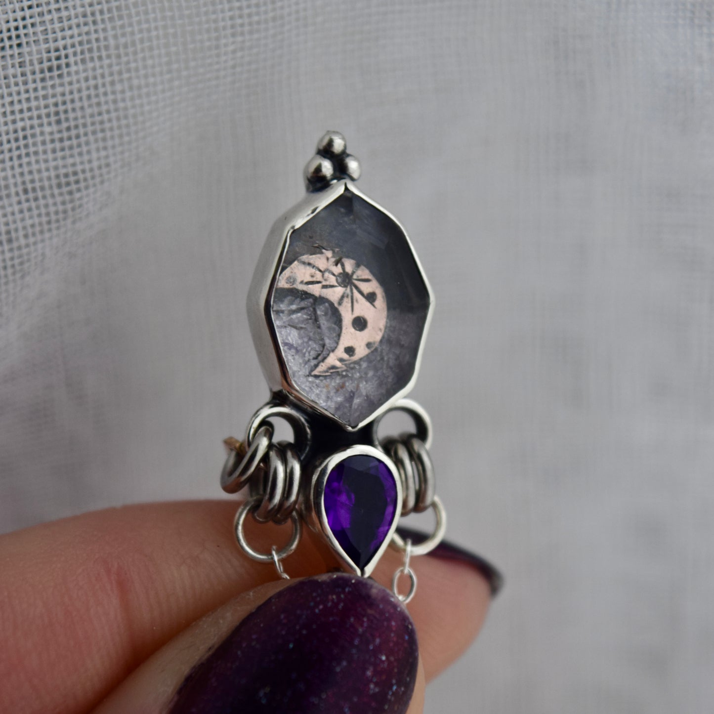 Midnight Lavender Potion Bottle Necklace with Amethyst and Crushed Amethyst