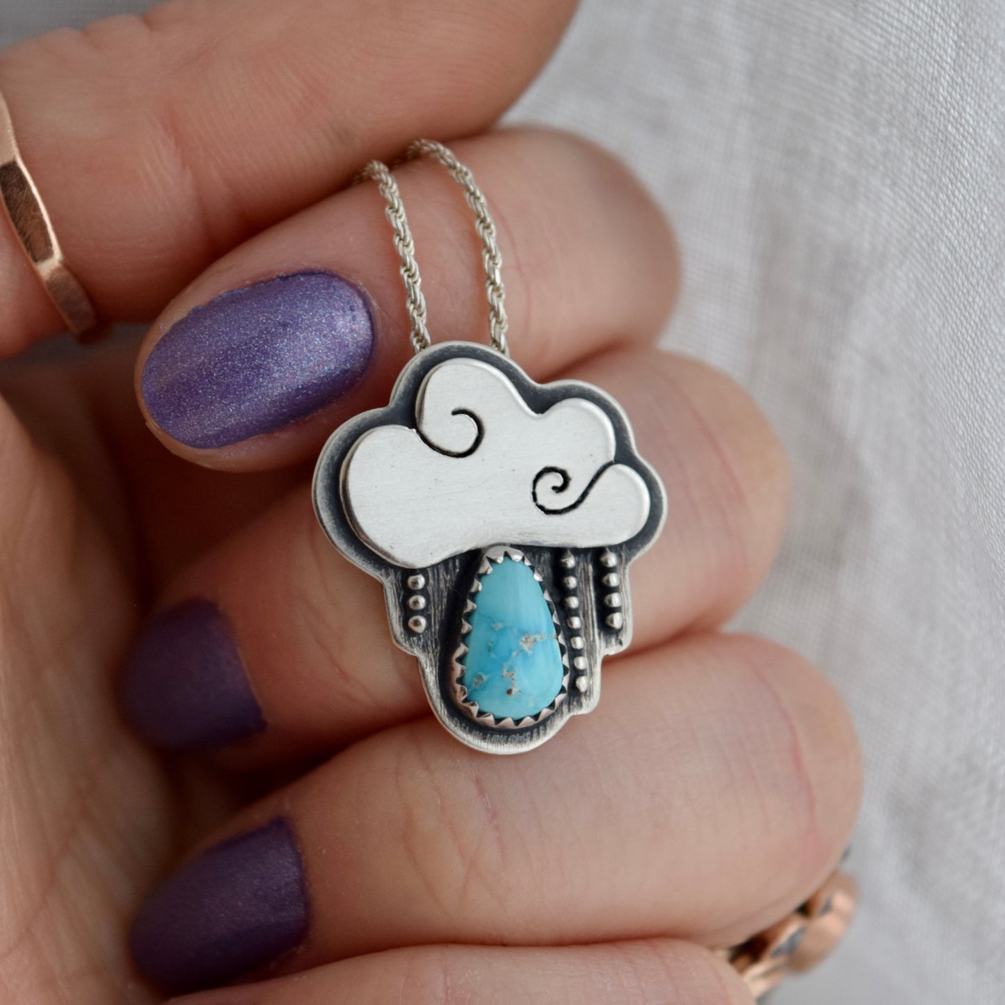 Little Dark Cloud Necklace with White Water Turquoise with Pyrite inclusions