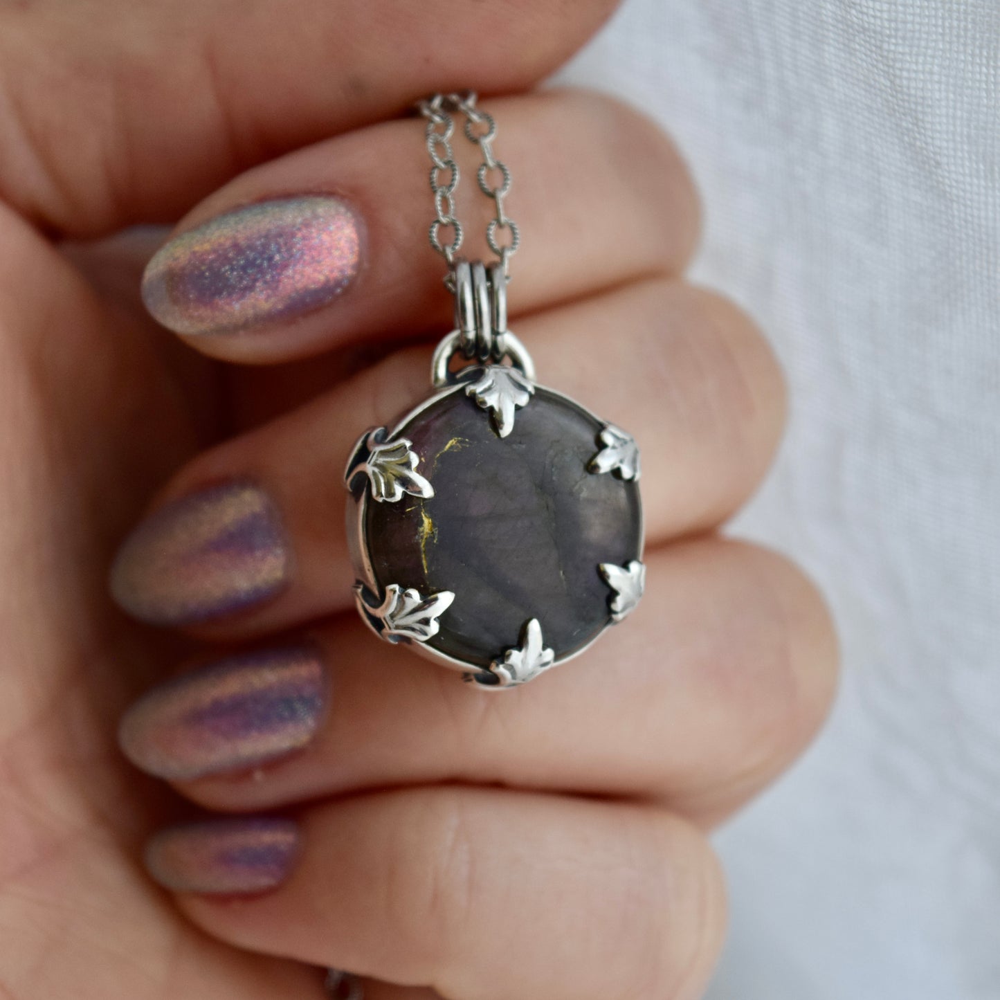 Double Sided Full Moon Kintsugi Repaired Purple Labradorite Necklace
