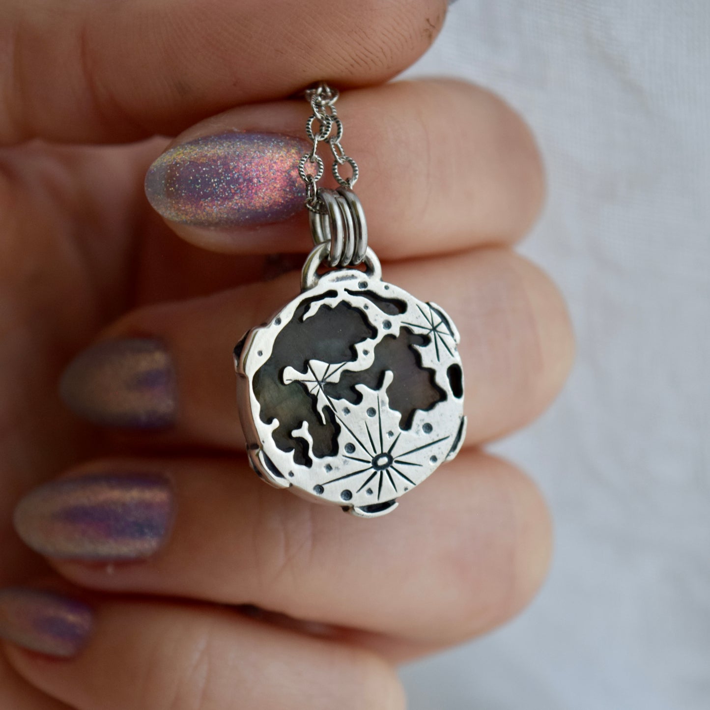 Double Sided Full Moon Kintsugi Repaired Purple Labradorite Necklace