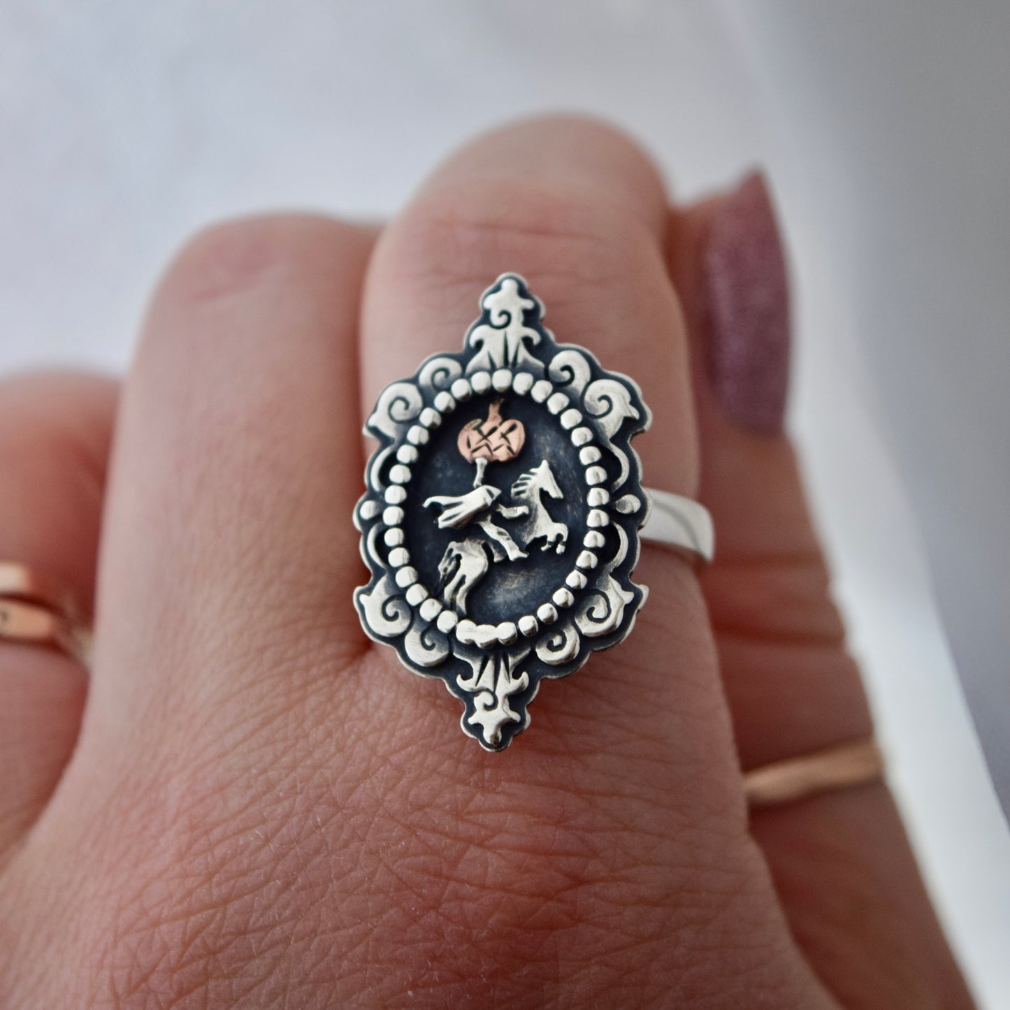 Headless Horseman Cameo Ring Size 8.25