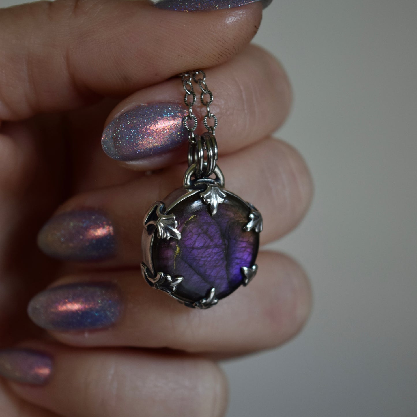 Double Sided Full Moon Kintsugi Repaired Purple Labradorite Necklace