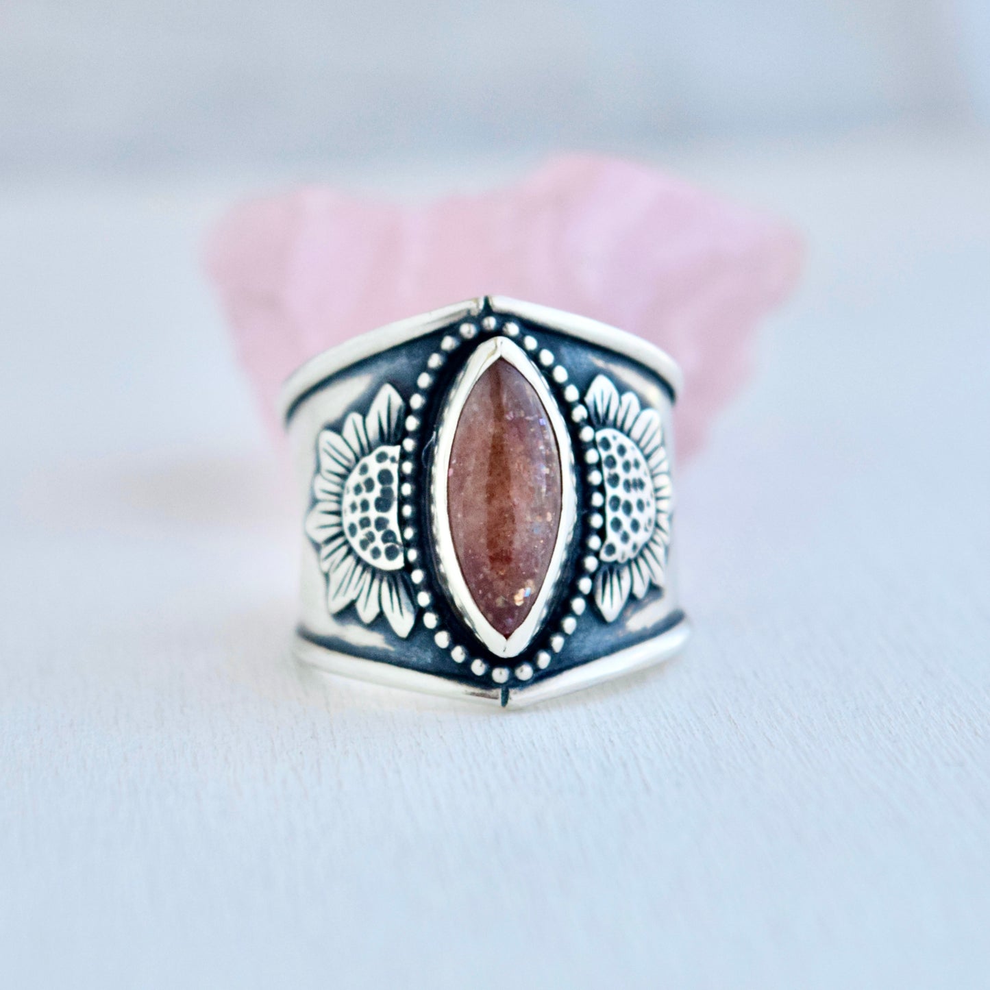 Sunstone Sunflower Statement Ring size 8.5