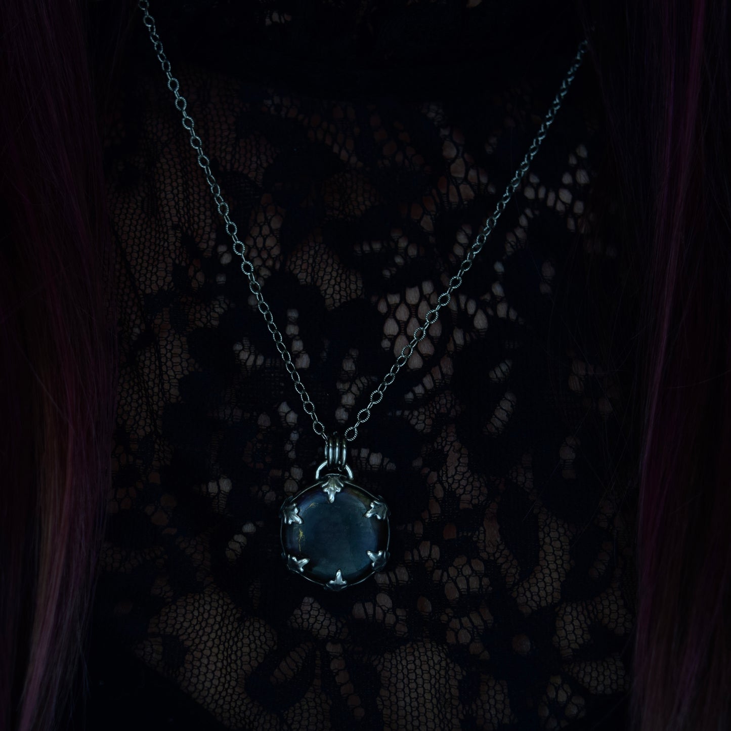 Double Sided Full Moon Kintsugi Repaired Purple Labradorite Necklace