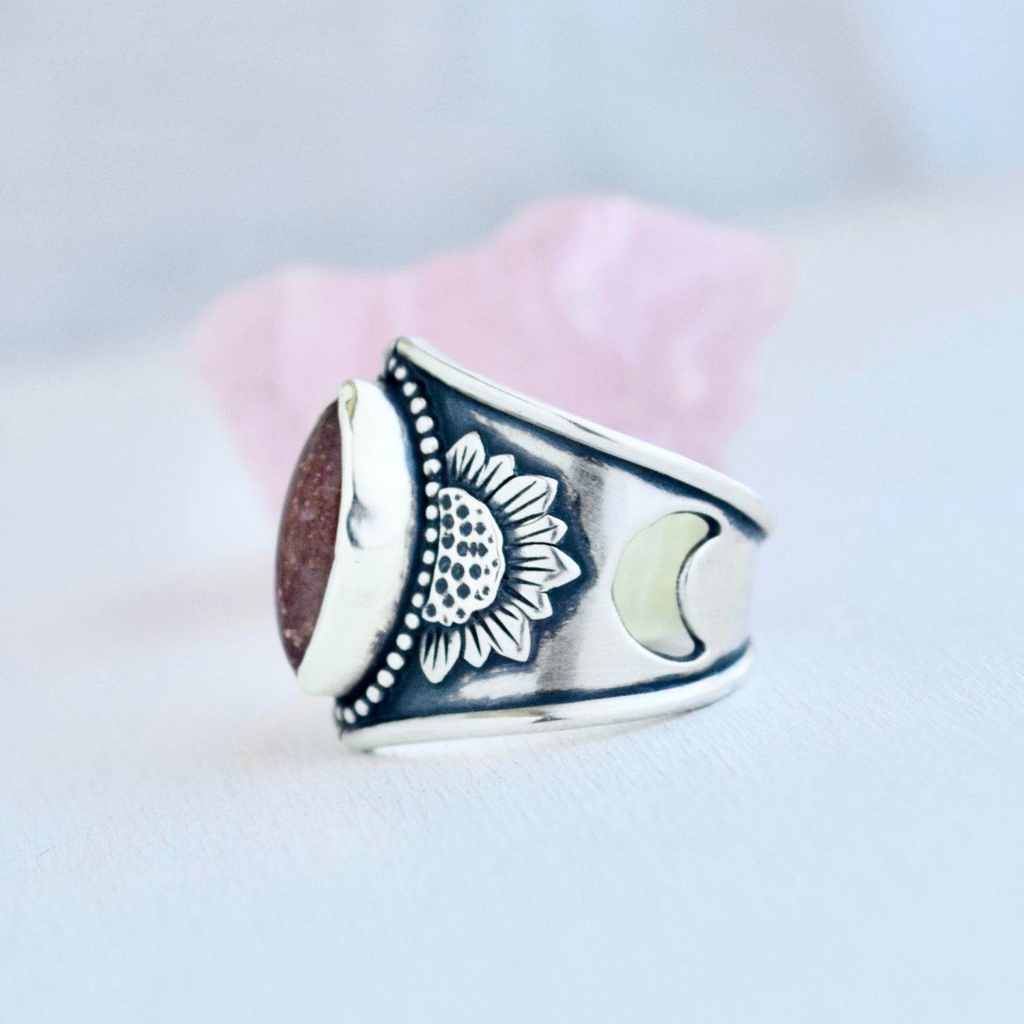 Sunstone Sunflower Statement Ring size 8.5