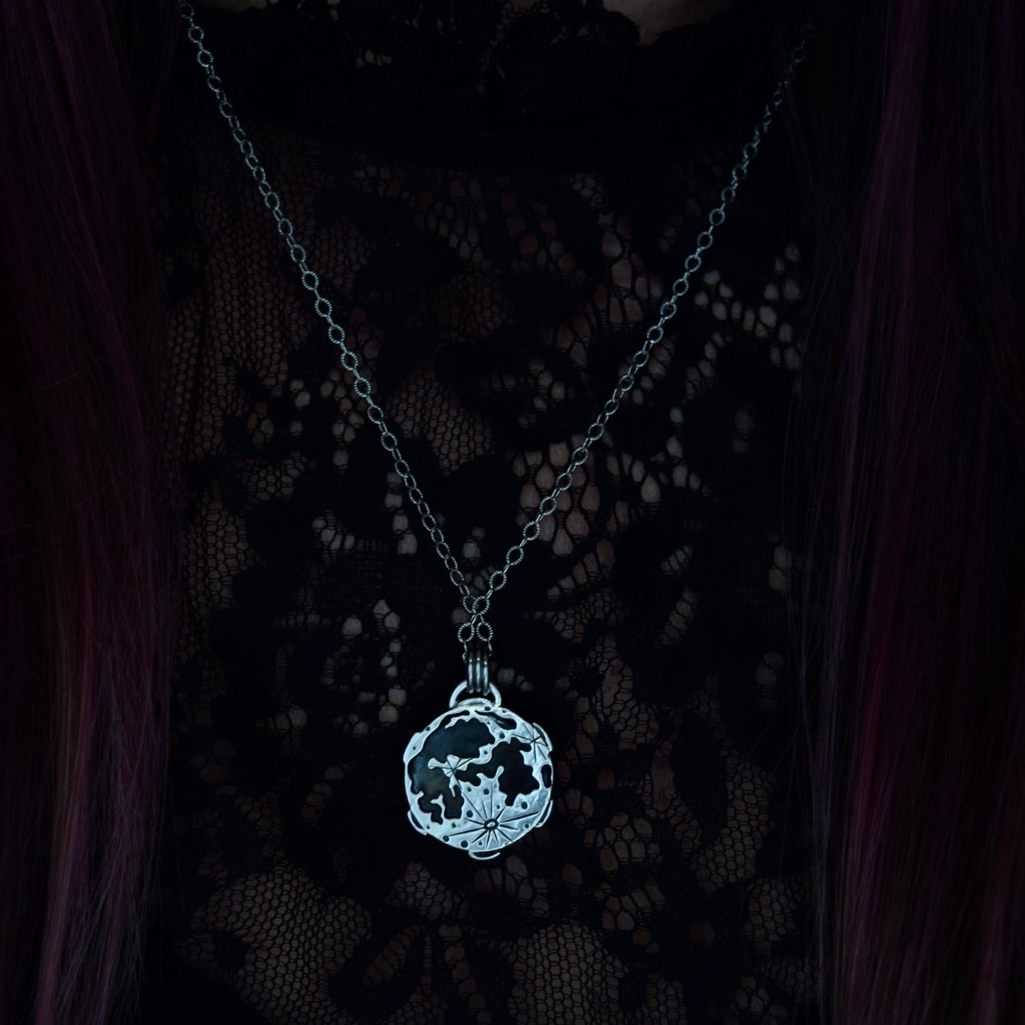 Double Sided Full Moon Kintsugi Repaired Purple Labradorite Necklace