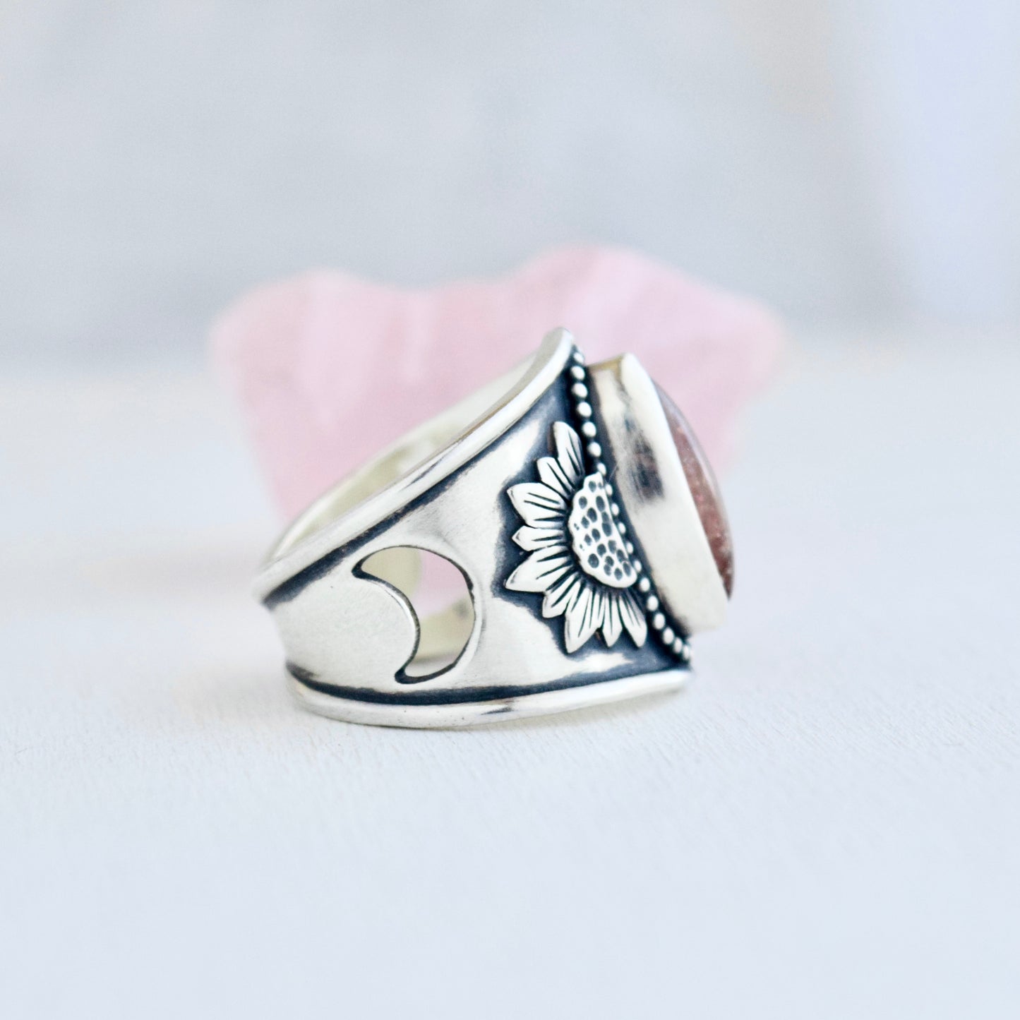 Sunstone Sunflower Statement Ring size 8.5