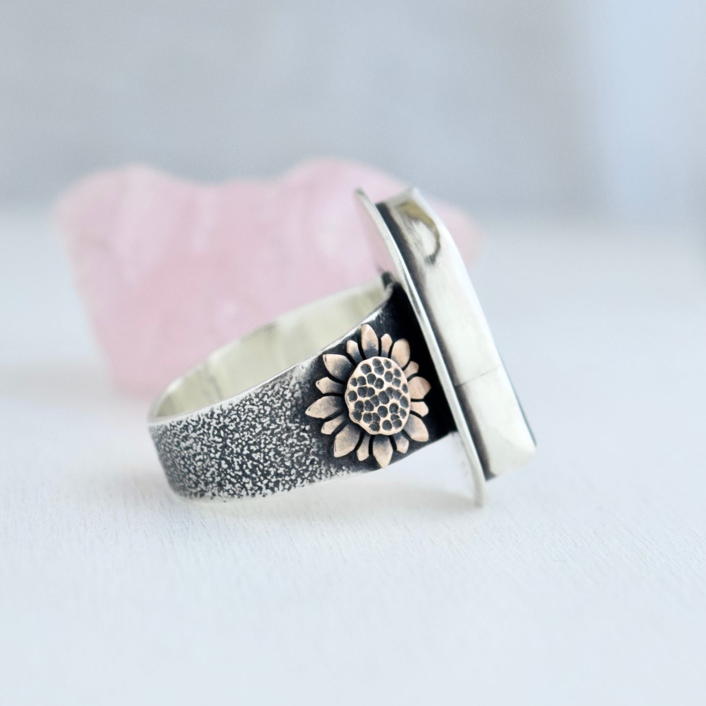 Turn to the Sun Statement Ring with Scenic Dendritic Agate and Bronze size 9.5