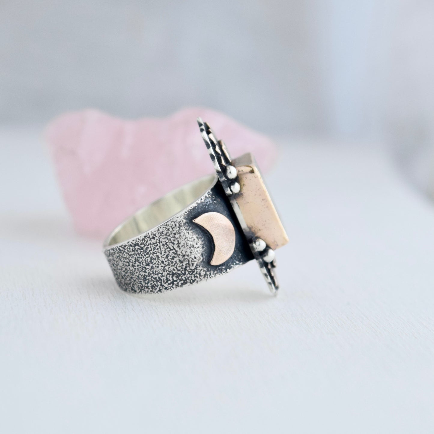 Turn to the Sun Statement Ring with Scenic Dendritic Agate, Bronze, and Gold Fill size 7