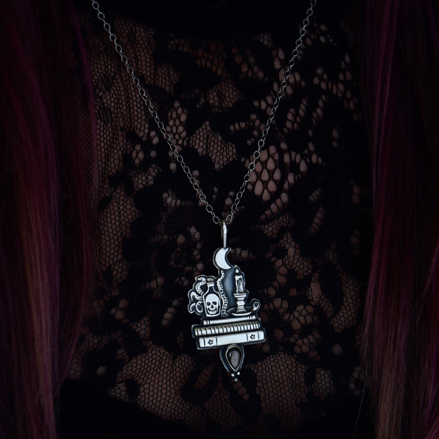 Midnight Reading Necklace with Black Star Sapphire