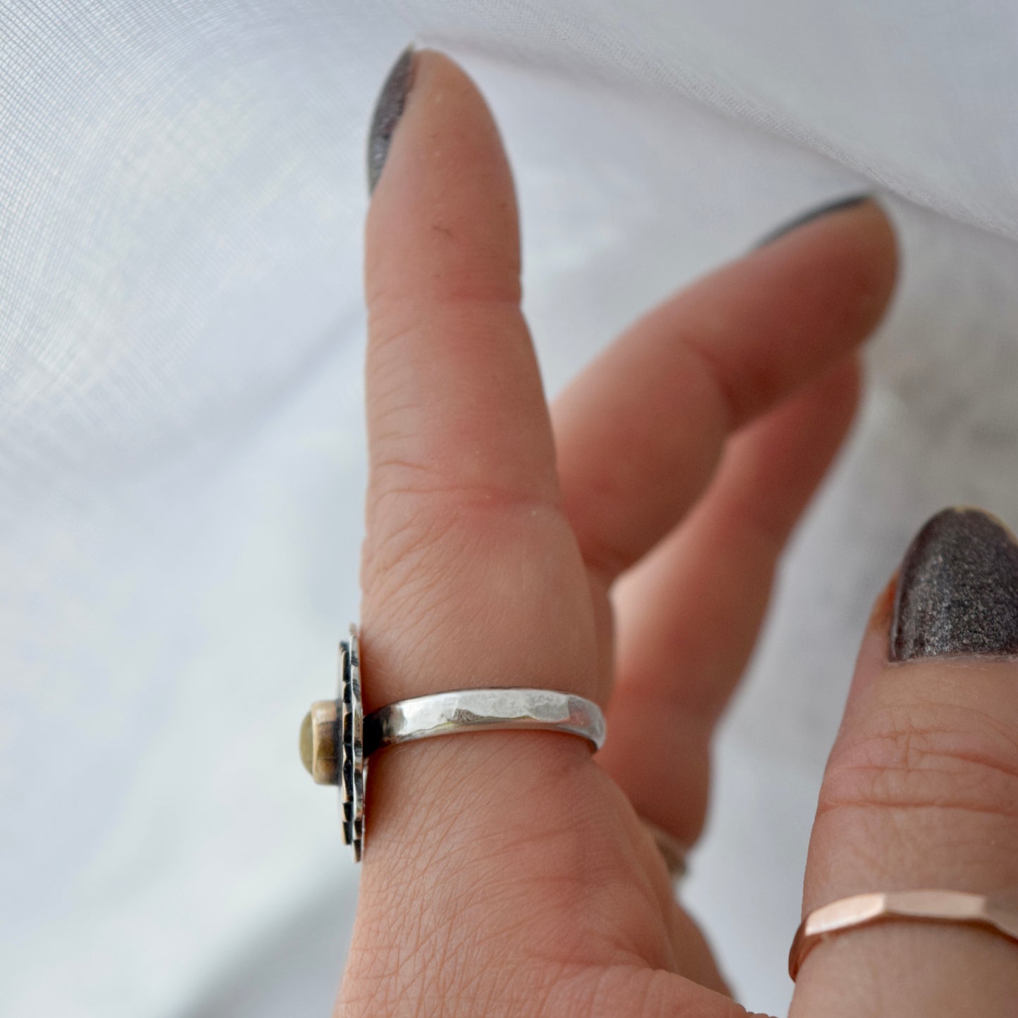 Sunflower Ring with Bronze, Gold Fill, and Golden Rutilated Quartz size 7