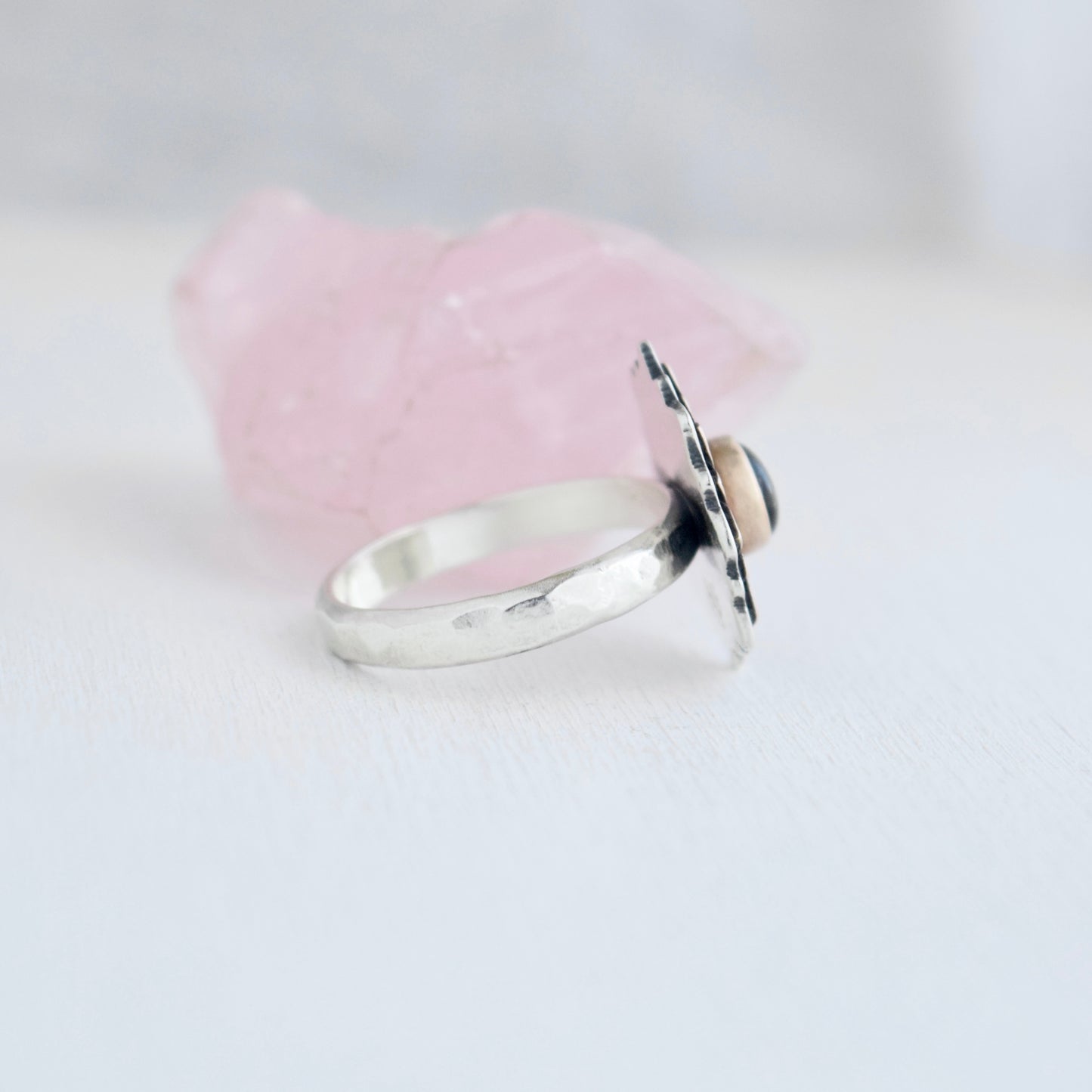 Sunflower Ring with Bronze, Gold Fill, and Black Onyx size 9