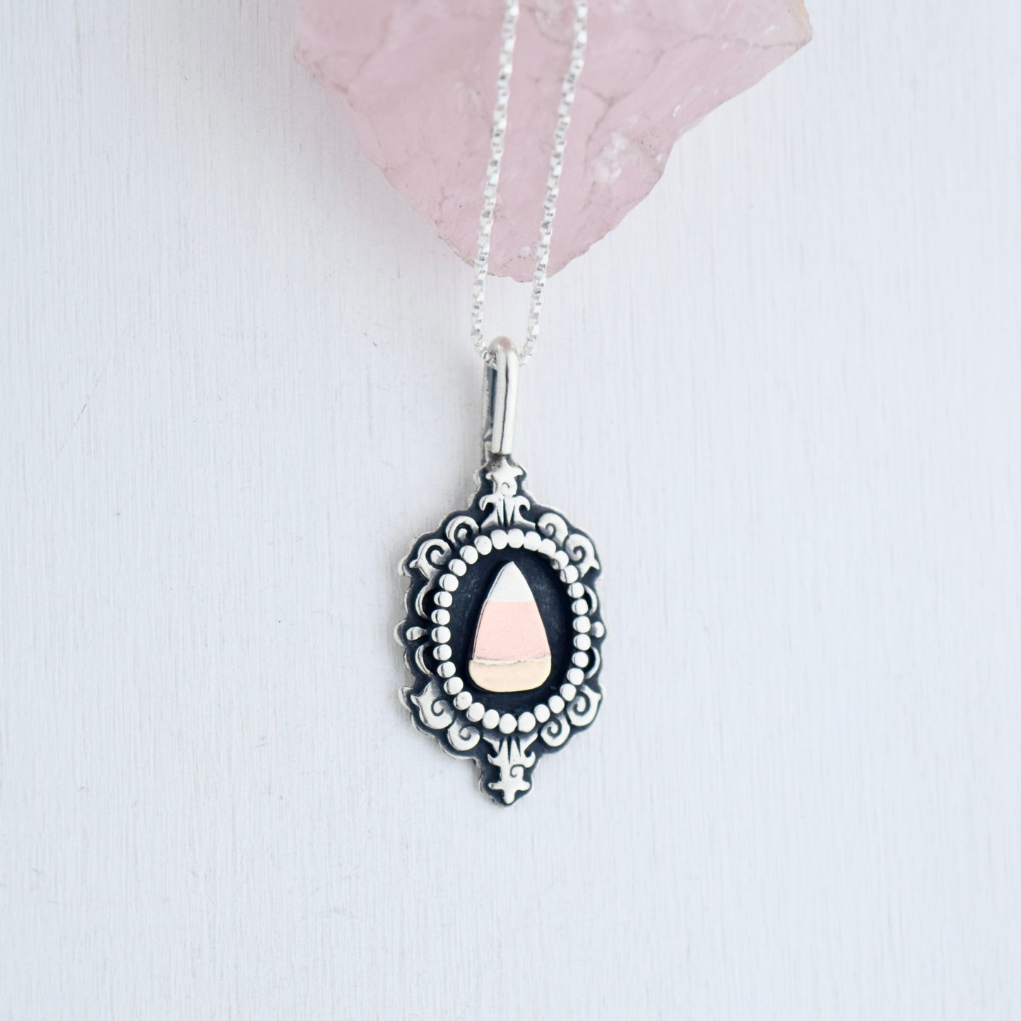 Candy Corn Cameo Necklace with Copper and Gold Fill