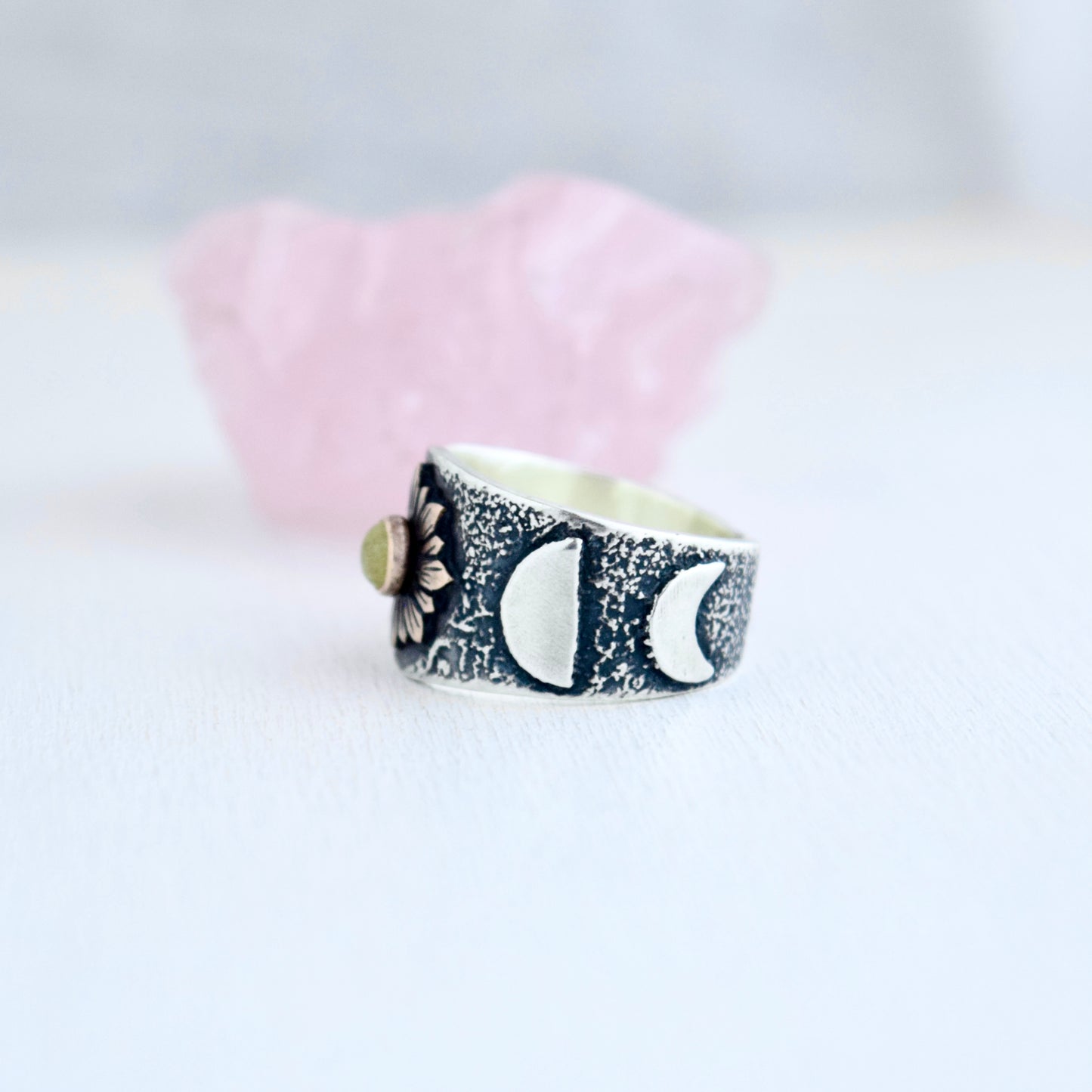 Sunflower Phase Ring with Bronze, Gold Fill, and Golden Rutilated Quartz size 5.75/6