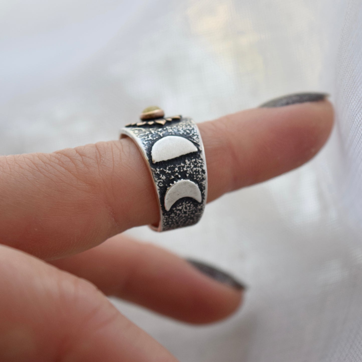 Sunflower Phase Ring with Bronze, Gold Fill, and Golden Rutilated Quartz size 5.75/6